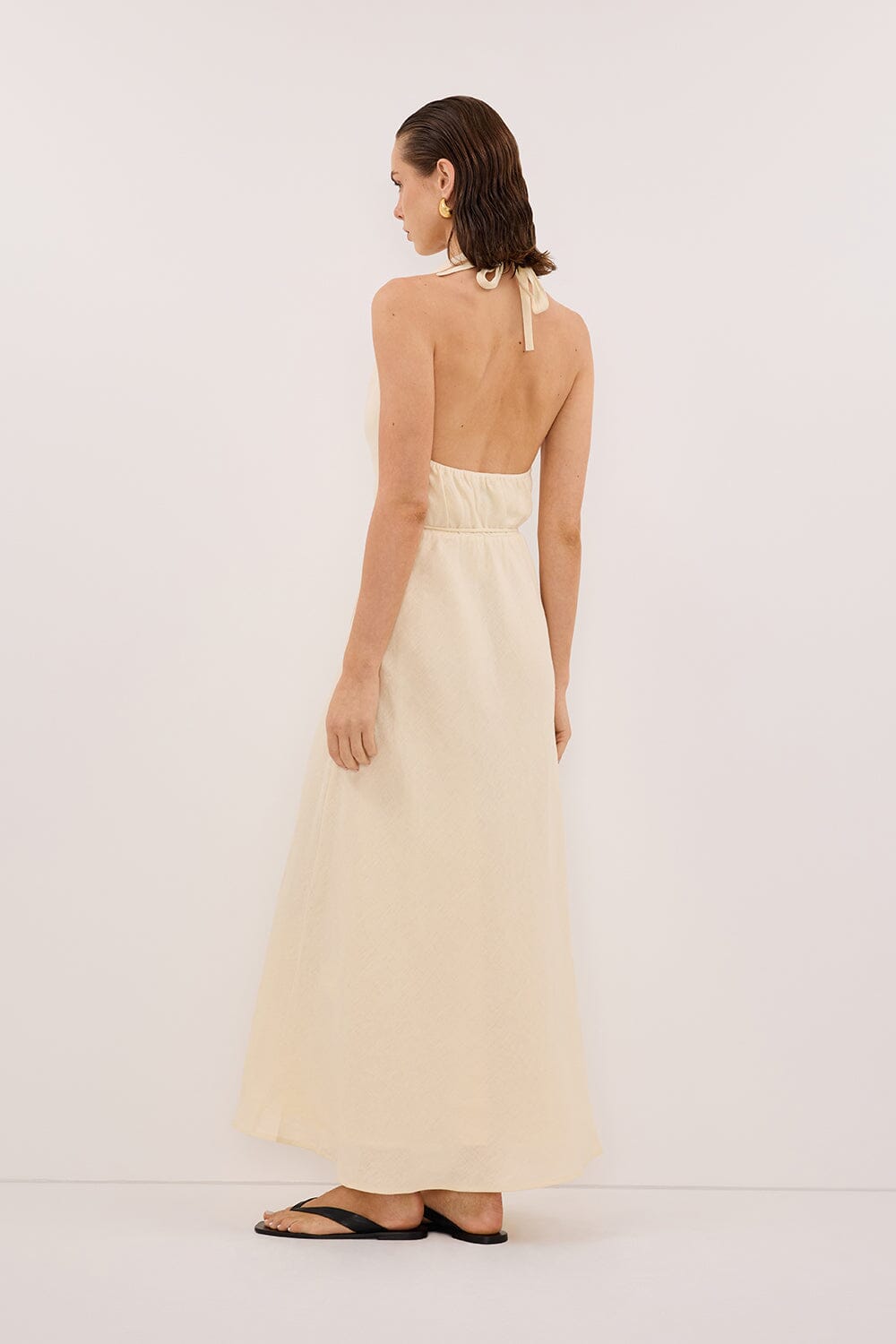 HAYLEE STRAW SLEEVELESS LINEN COWL DRESS Clothing DISSH Boutiques 