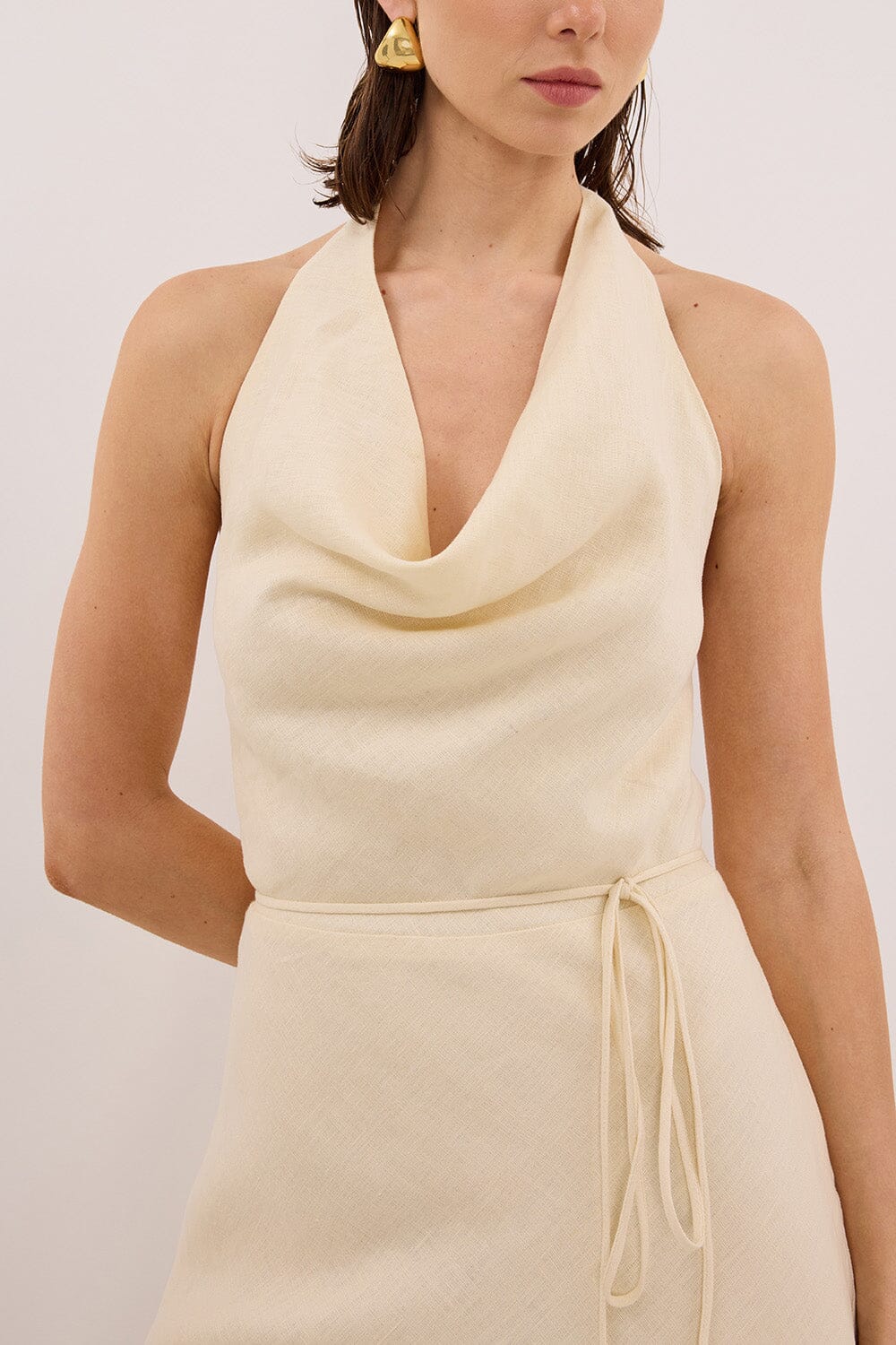 HAYLEE STRAW SLEEVELESS LINEN COWL DRESS Clothing DISSH Boutiques 