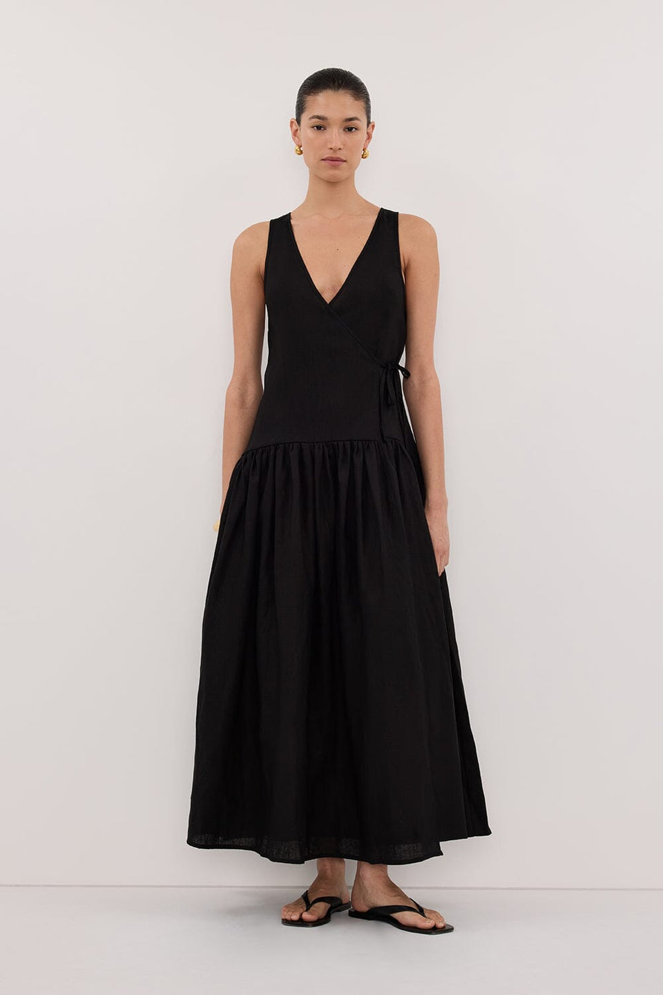 ILIO BLACK LINEN WRAP MIDI DRESS Clothing DISSH Boutiques 6 BLACK 