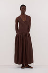 ILIO COCOA SLEEVELESS LINEN WRAP MIDI DRESS