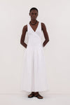ILIO WHITE SLEEVELESS LINEN WRAP MIDI DRESS