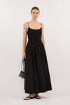 IZAIAH BLACK COTTON MIDI DRESS