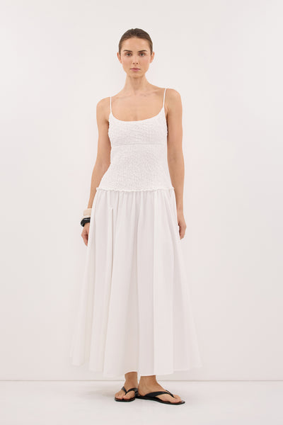 Stas wearing IZAIAH WHITE COTTON MIDI DRESS