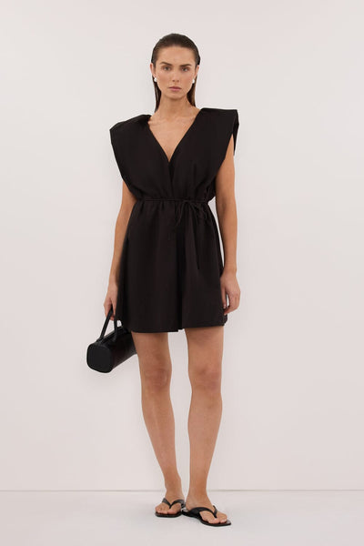 Stas wearing SABRE BLACK COTTON MINI DRESS