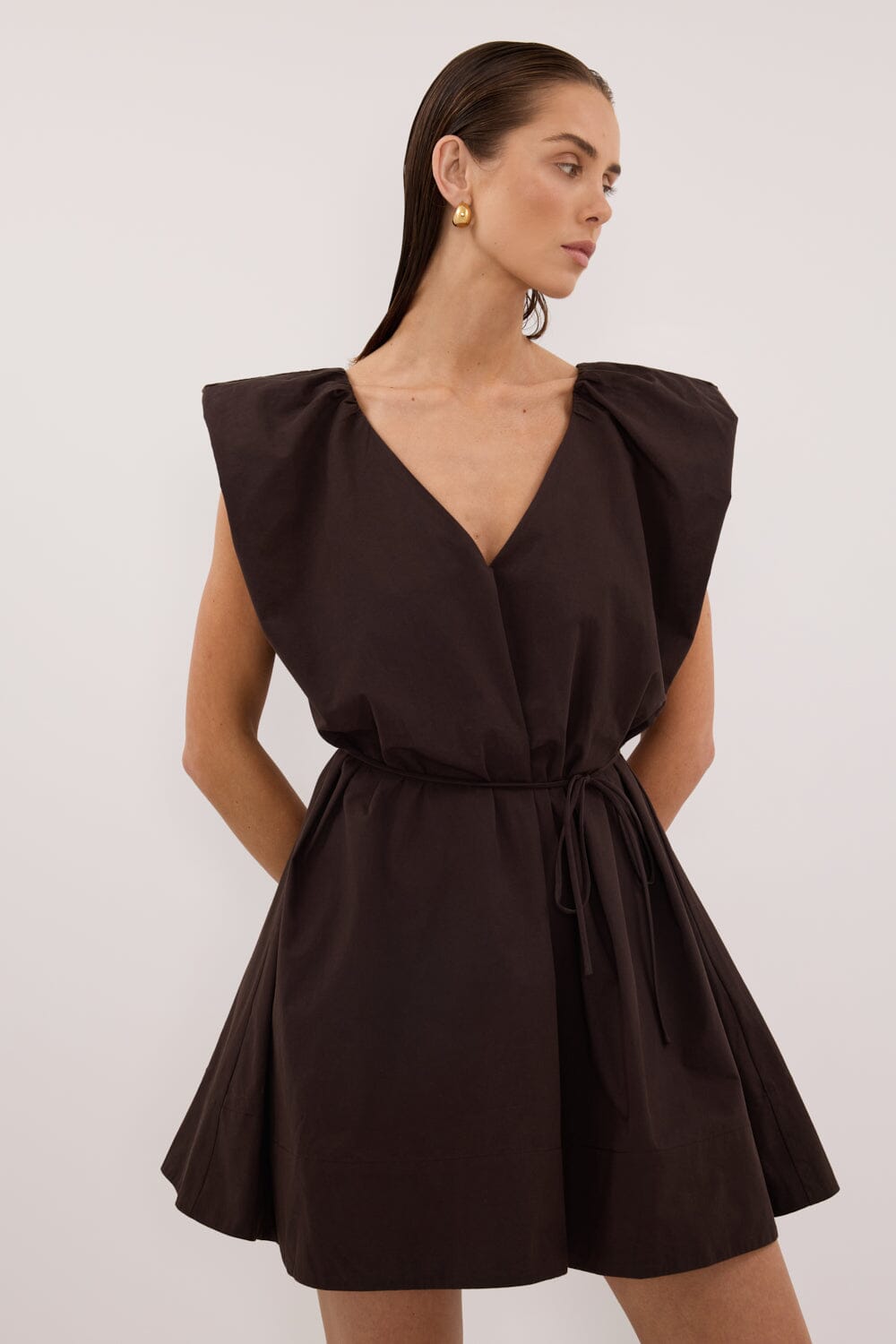 SABRE BURNT CHOC COTTON MINI DRESS