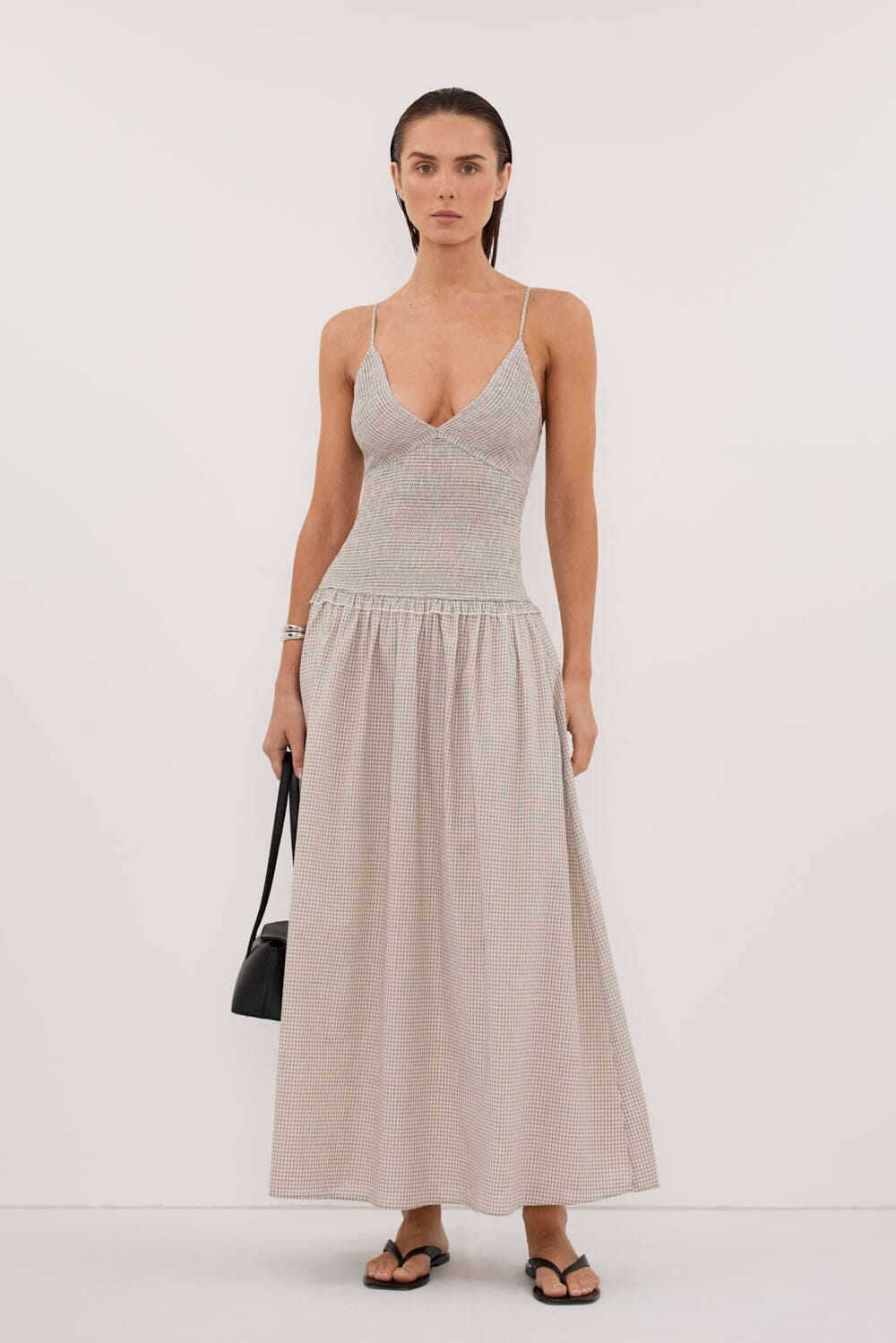 LILITH CREAM CHECK MIDI DRESS | Dissh