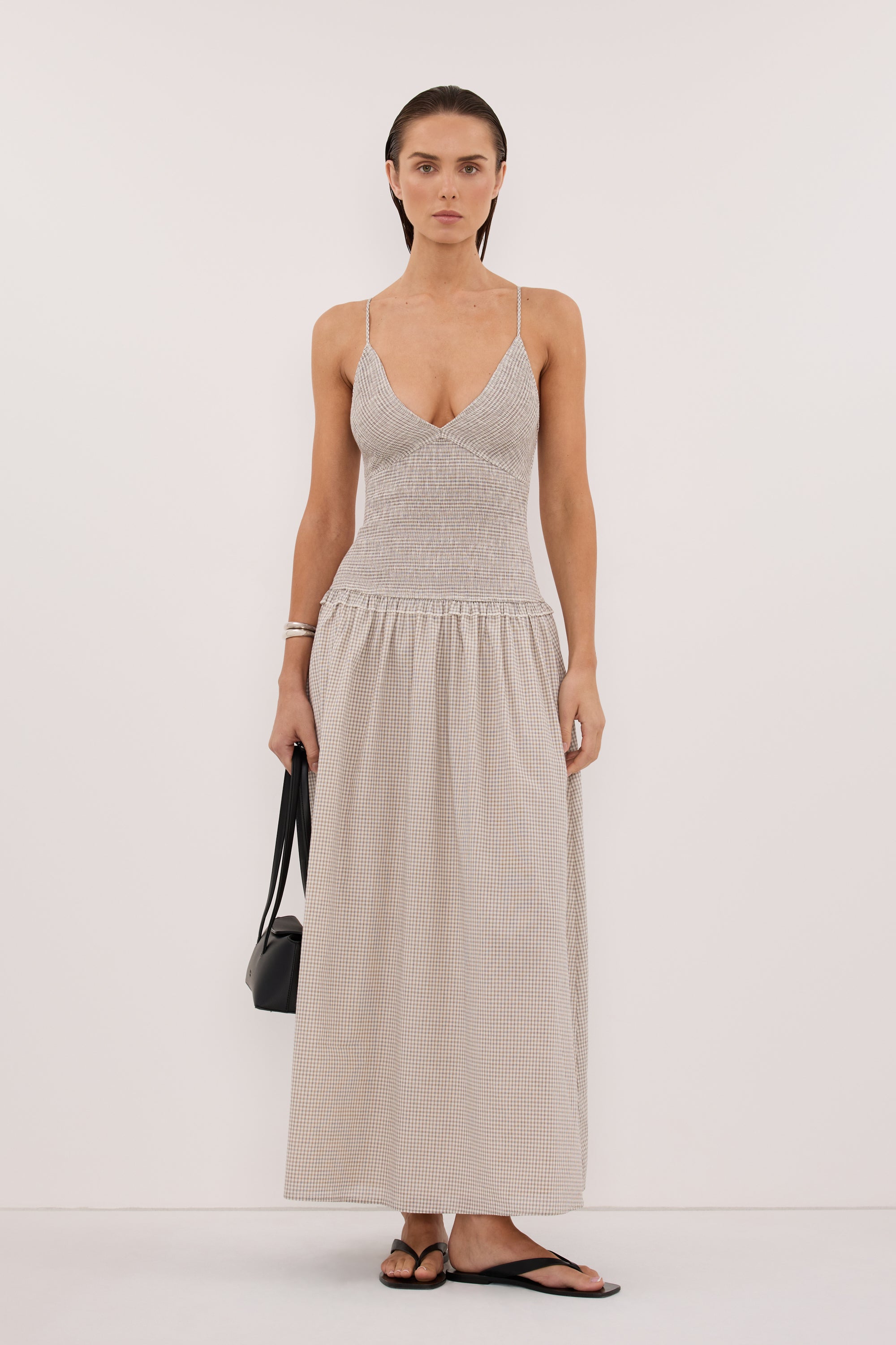 LILITH SLEEVELESS CHECK COTTON MIDI DRESS