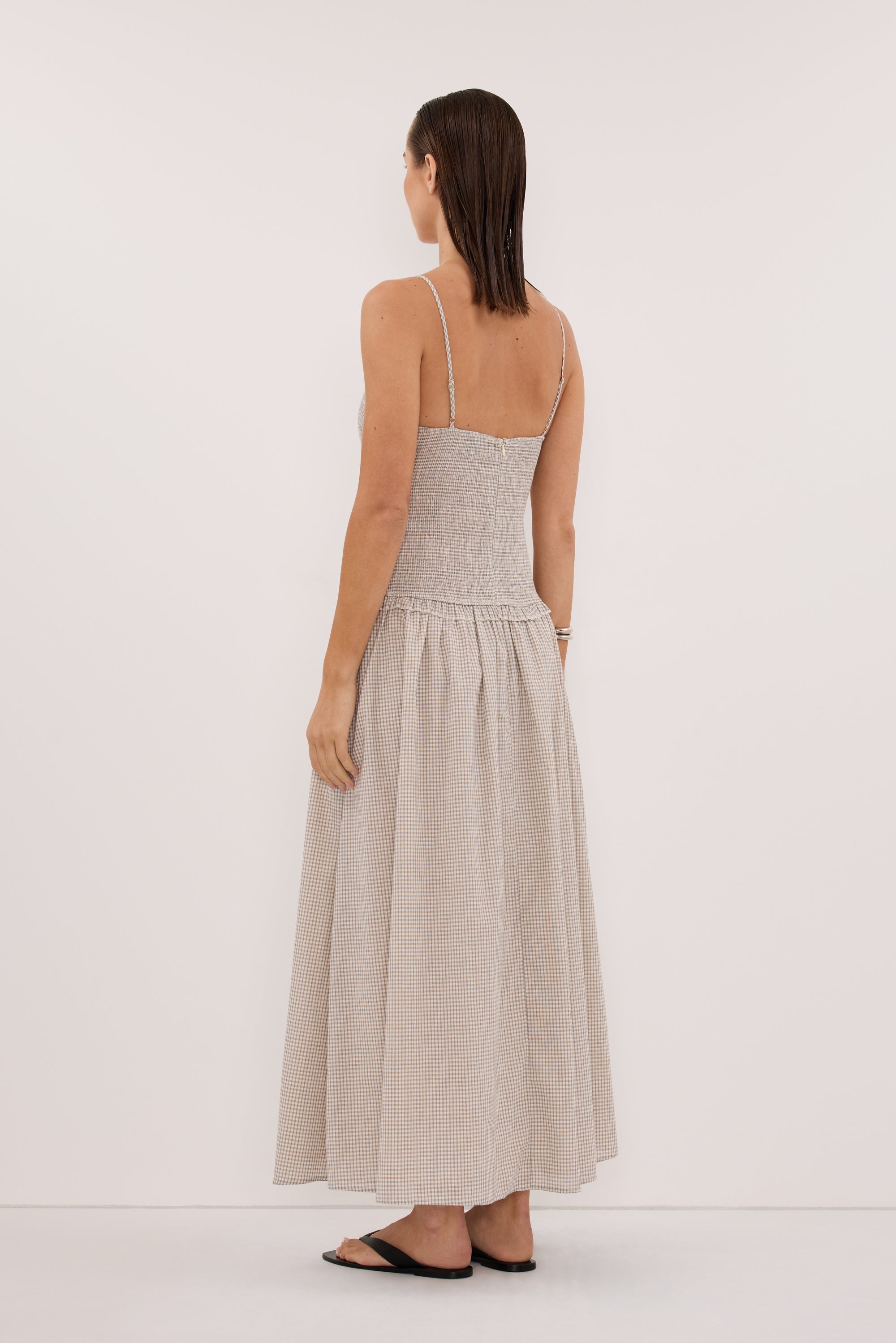 LILITH SLEEVELESS CHECK COTTON MIDI DRESS