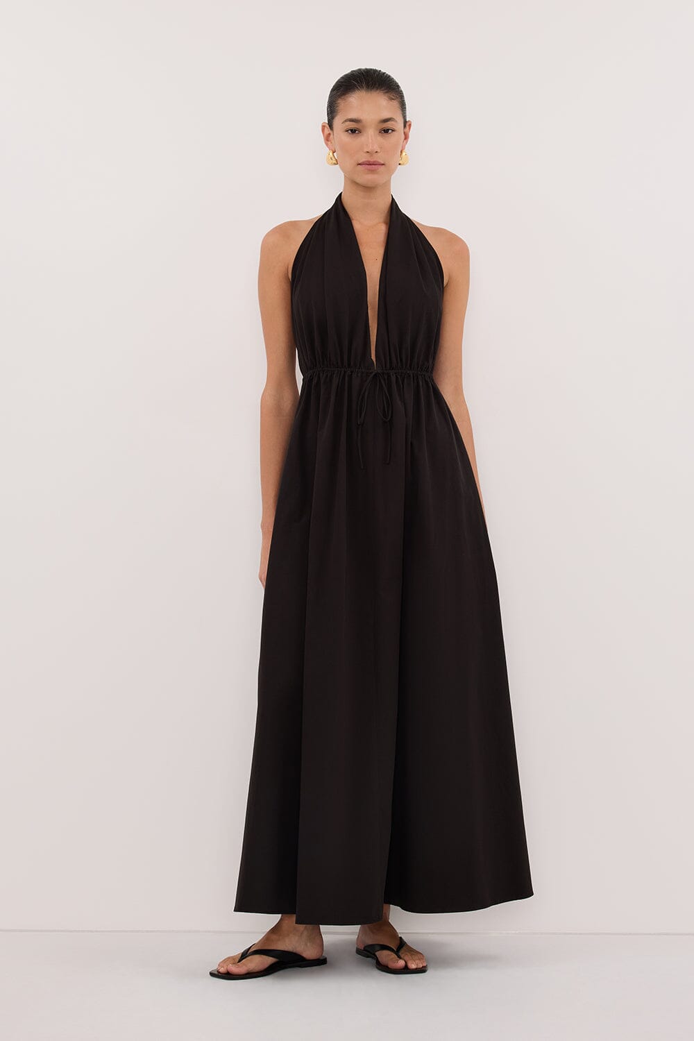 TAMMY BLACK SLEEVELESS COTTON MIDI DRESS