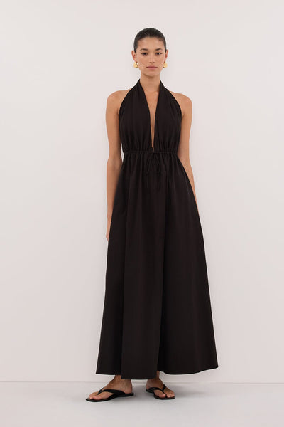 Aude wearing TAMMY BLACK SLEEVELESS COTTON MIDI DRESS