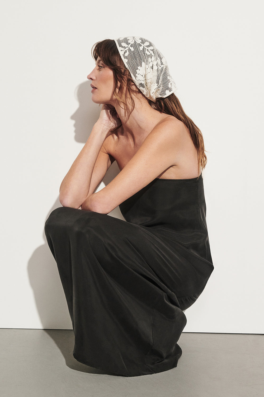 EDITH BLACK CUPRO STRAPLESS COCOON DRESS