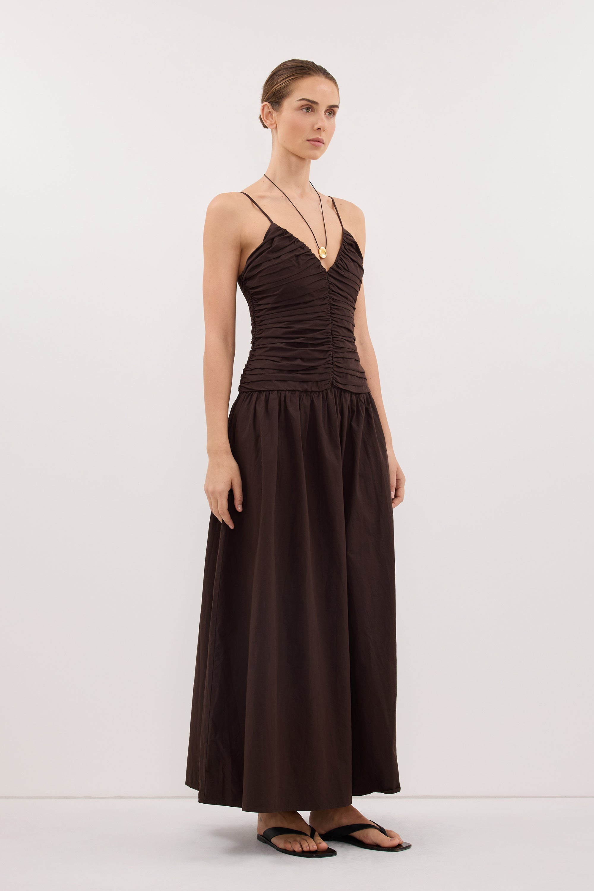 ALEXIA BURNT CHOC COTTON MIDI DRESS
