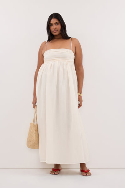 Shanaya wearing CASEY IVORY CRINKLE RAMIE MIDI DRESS