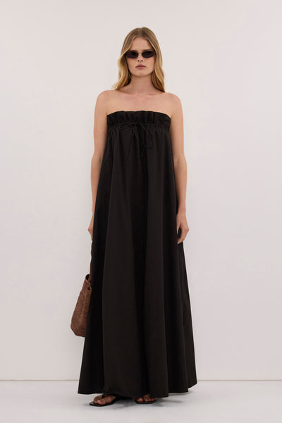 Zoe wearing BERNICE BLACK PAPERBAG MIDI DRESS