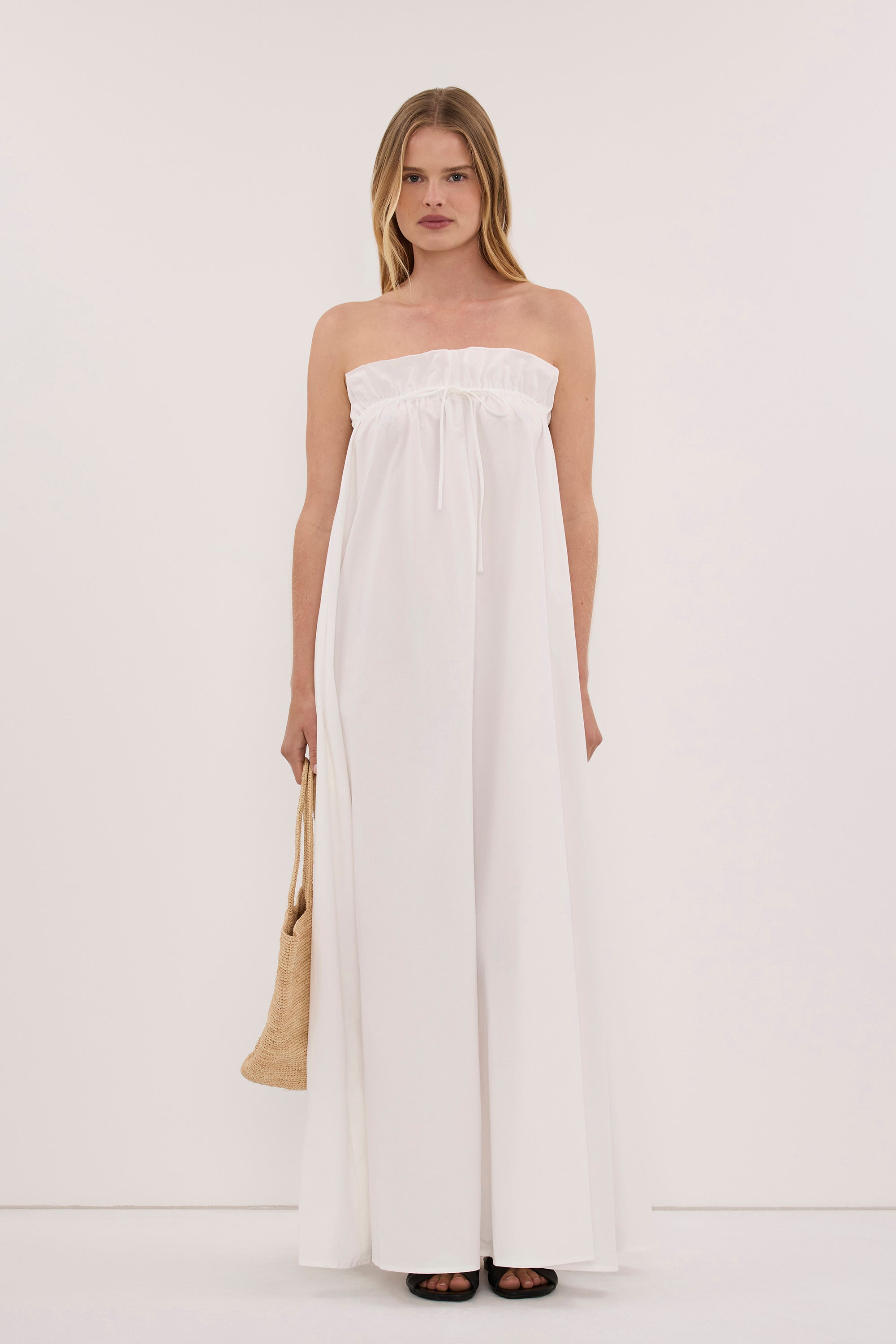 BERNICE WHITE PAPERBAG MIDI DRESS