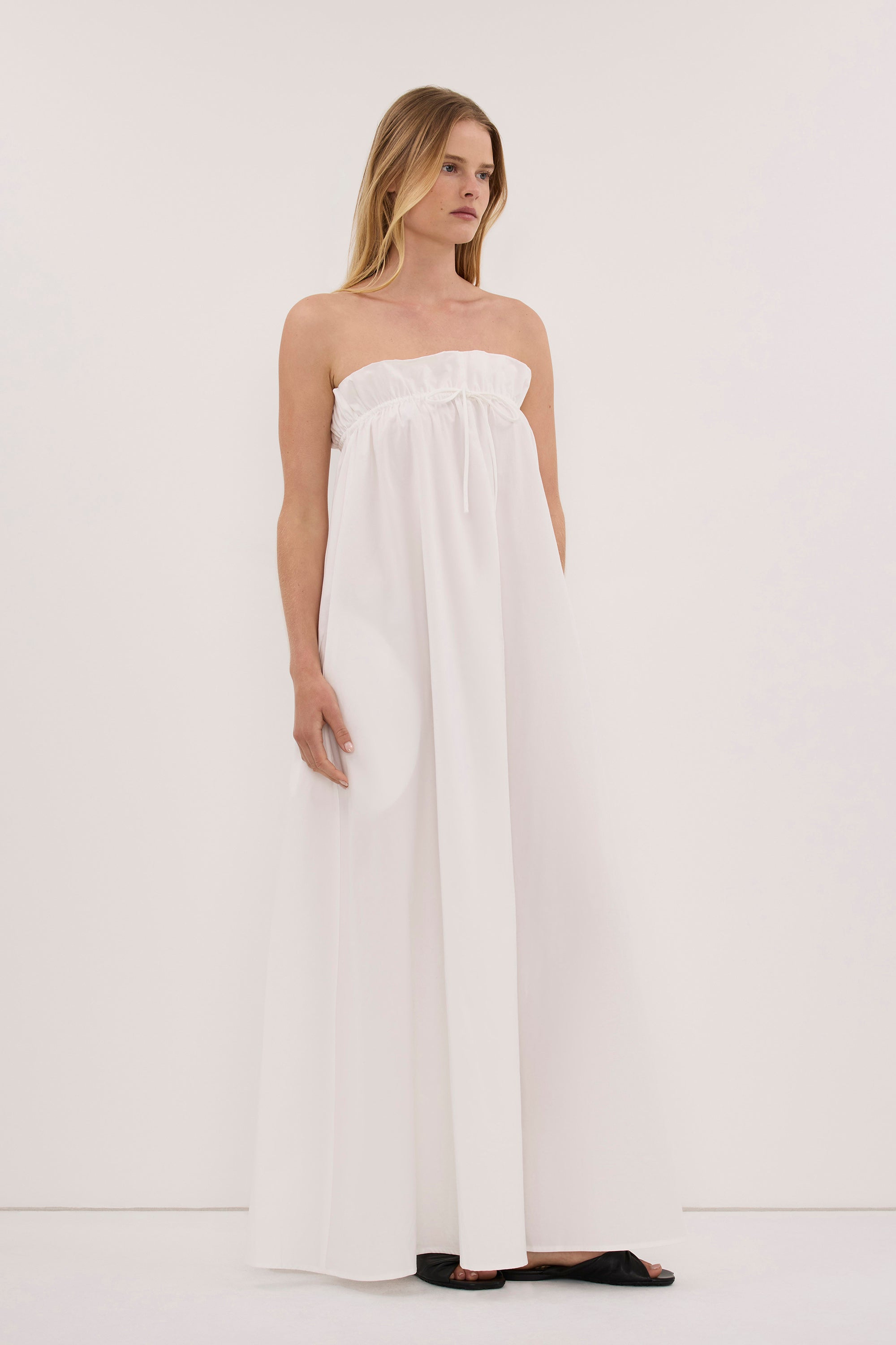 BERNICE WHITE PAPERBAG MIDI DRESS