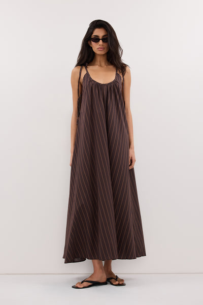 Anaya  wearing FABLE CHOC STRIPE MIDI DRESS