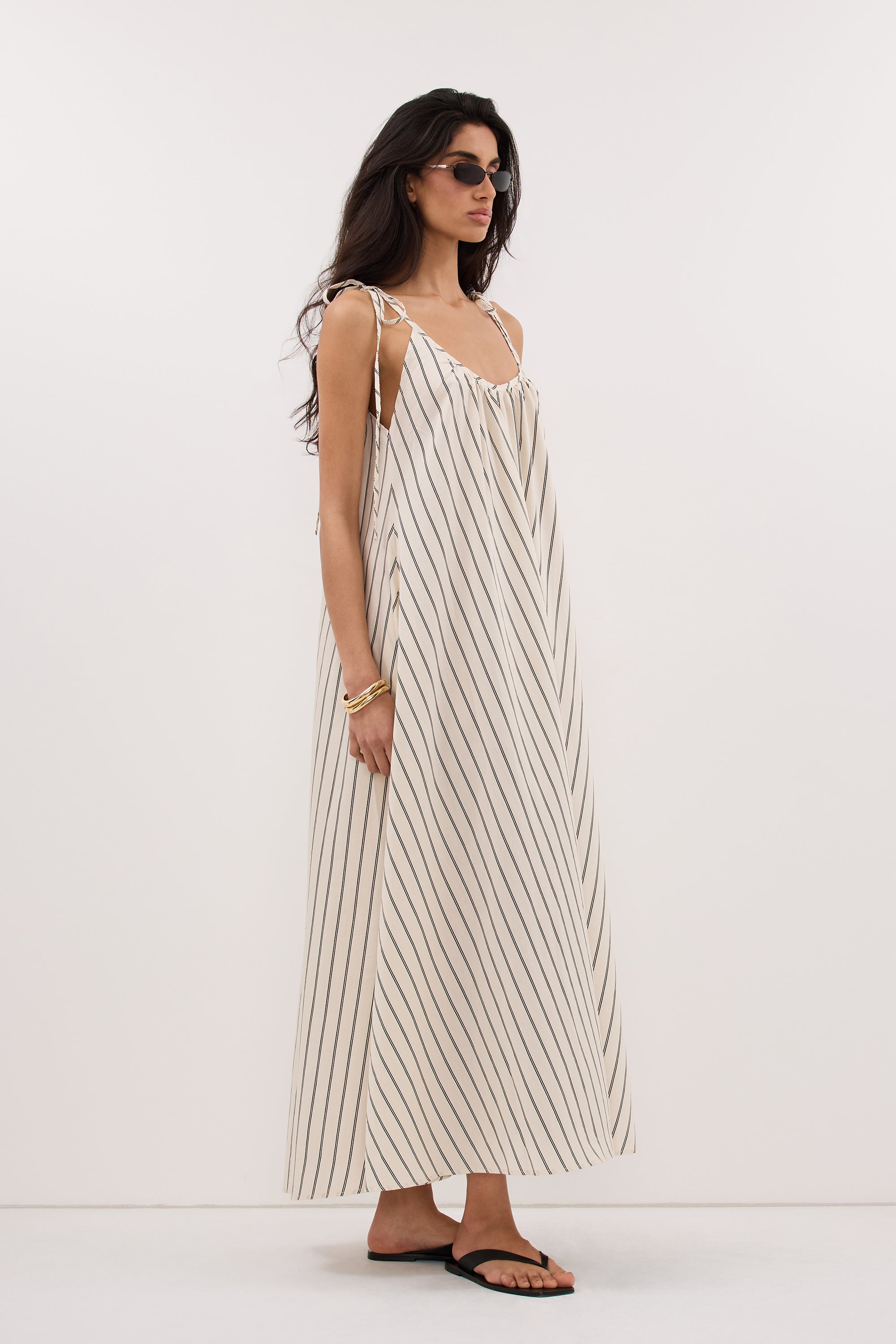 FABLE CREAM STRIPE MIDI DRESS