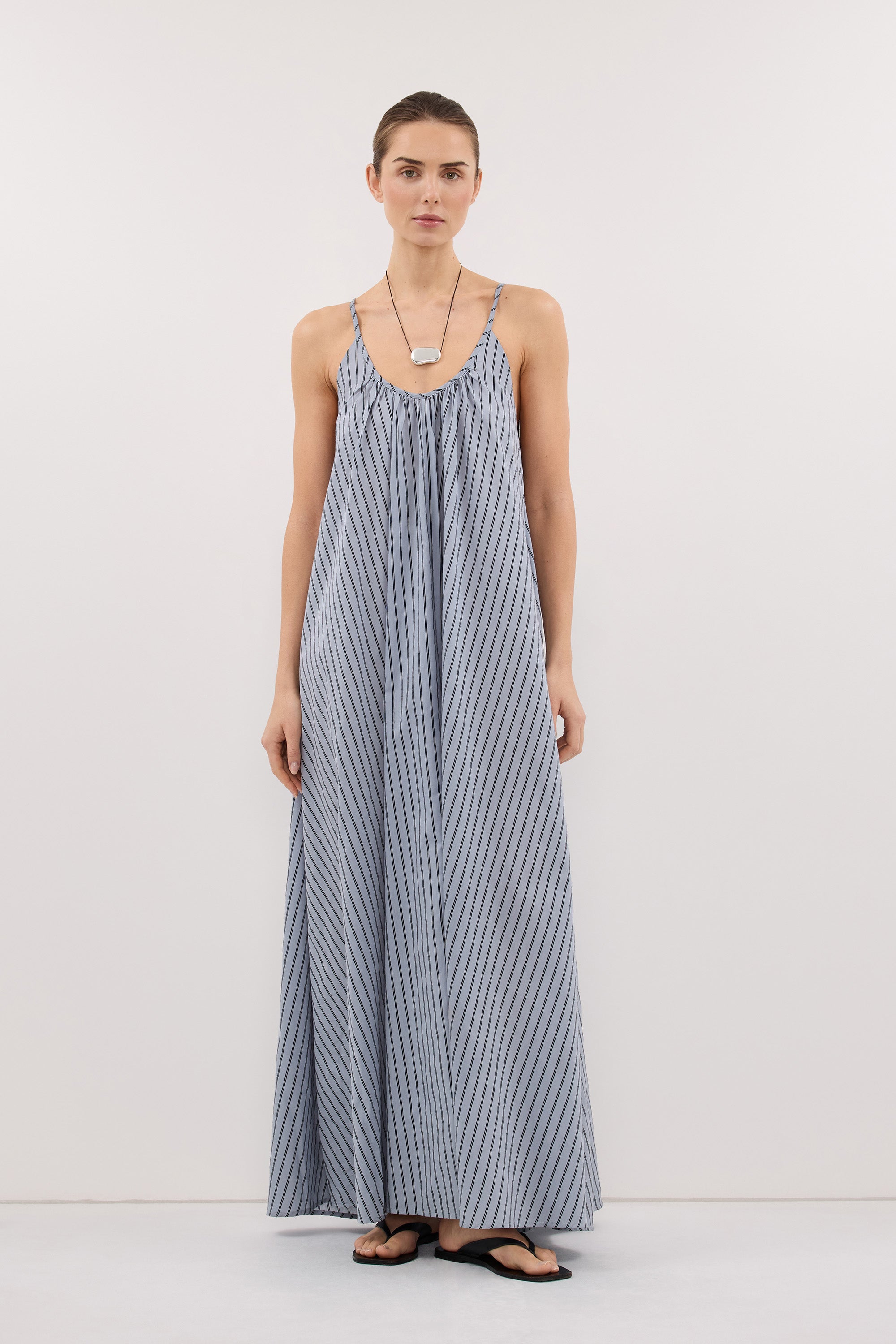 FABLE DUSTY BLUE STRIPE MIDI DRESS - PRE ORDER