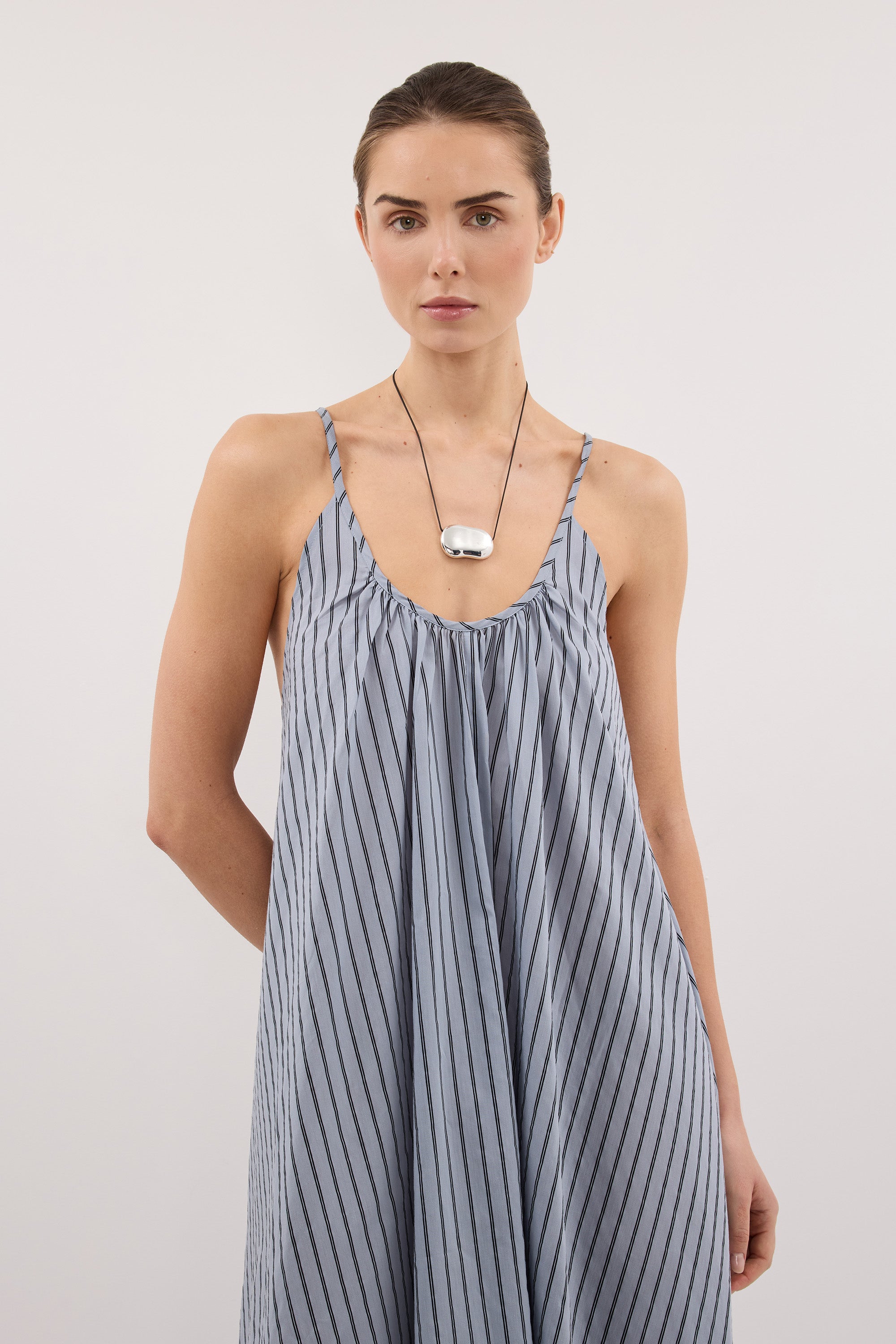 FABLE DUSTY BLUE STRIPE MIDI DRESS - PRE ORDER