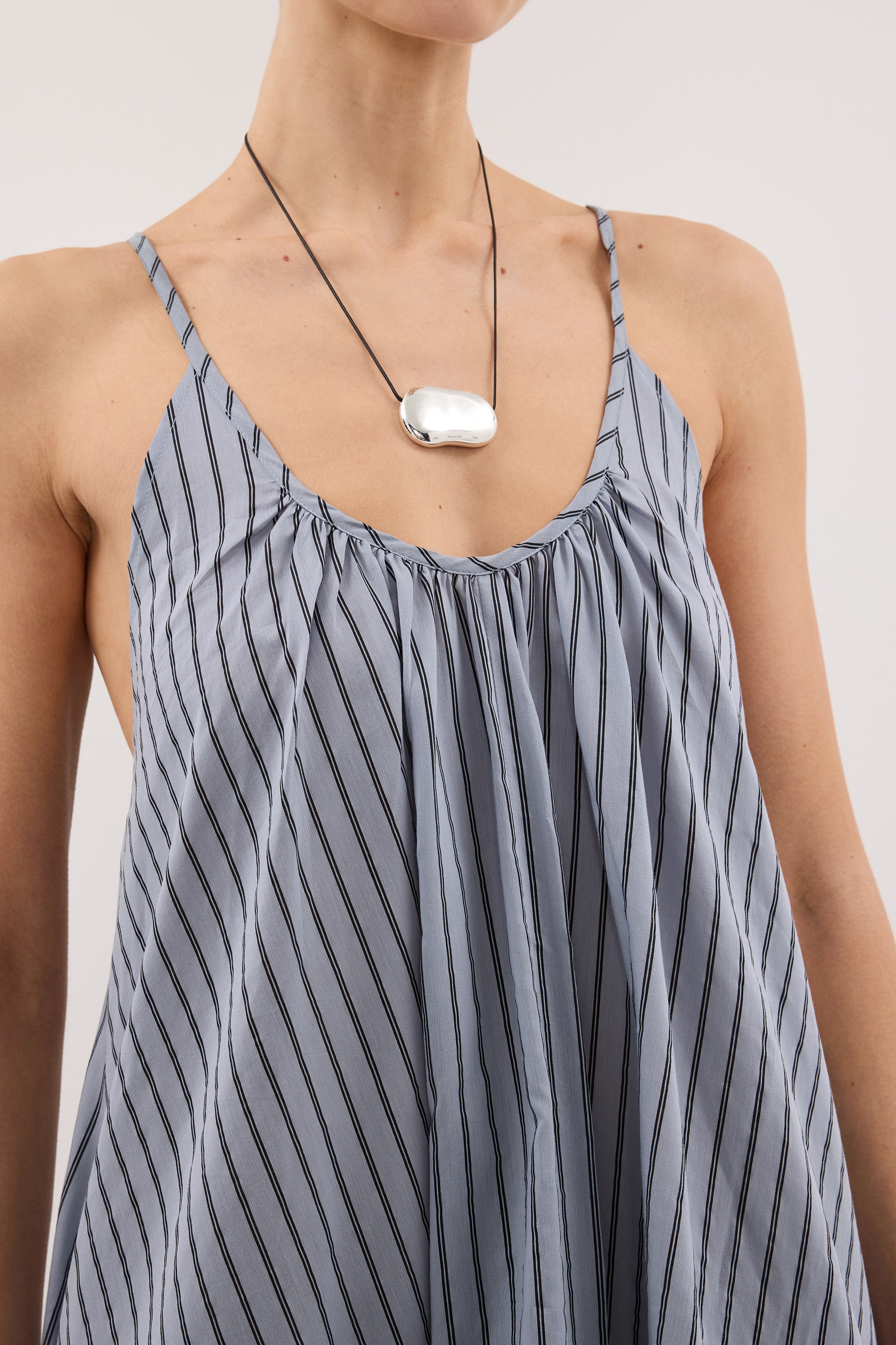 FABLE DUSTY BLUE STRIPE MIDI DRESS - PRE ORDER