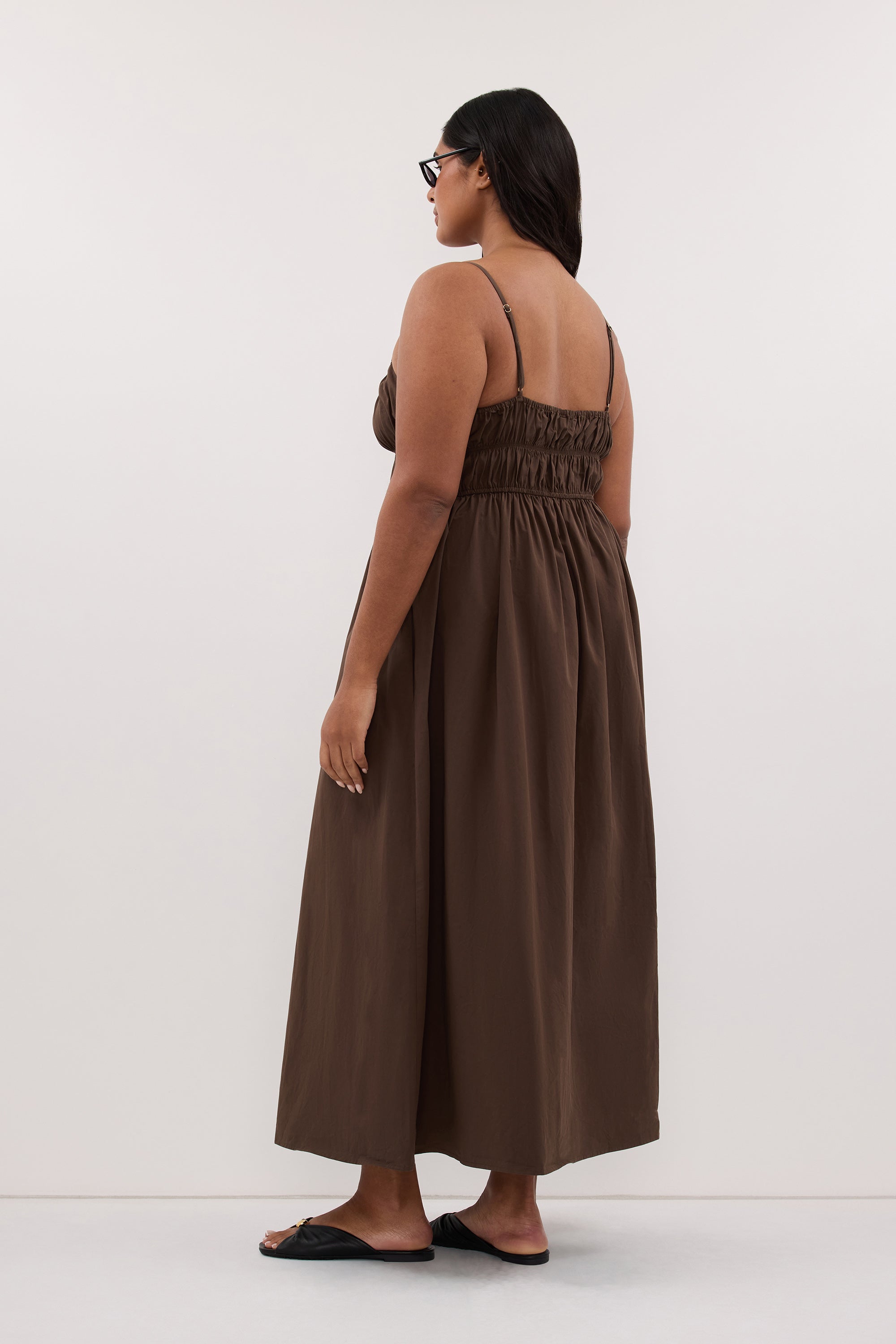 ZAHARA BITTER CHOC COTTON MIDI DRESS