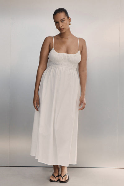 Shimma wearing ZAHARA WHITE COTTON MIDI DRESS