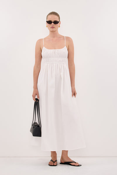 Zoe wearing ZAHARA WHITE COTTON MIDI DRESS