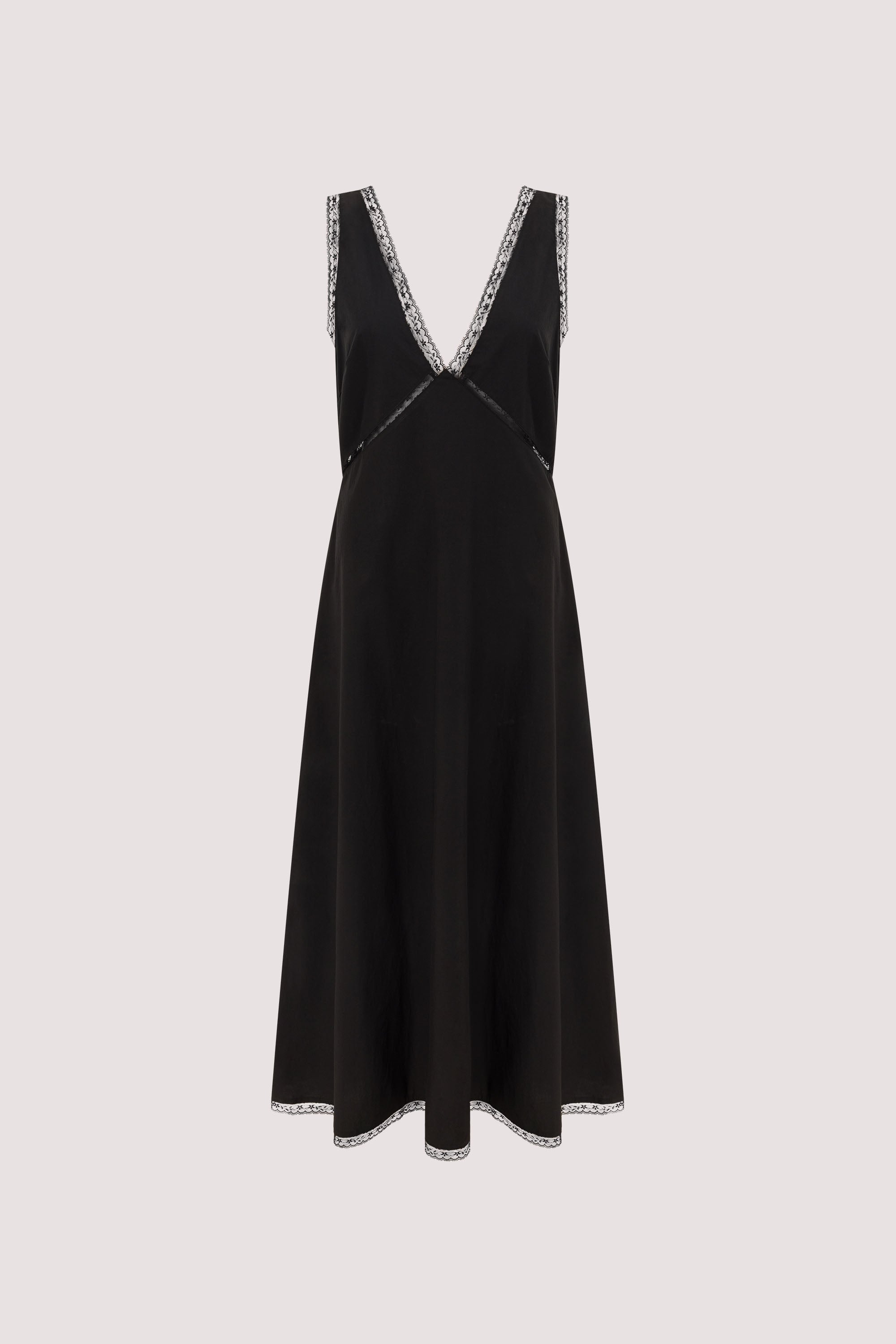 ROSIN BLACK LACE TRIM MIDI DRESS