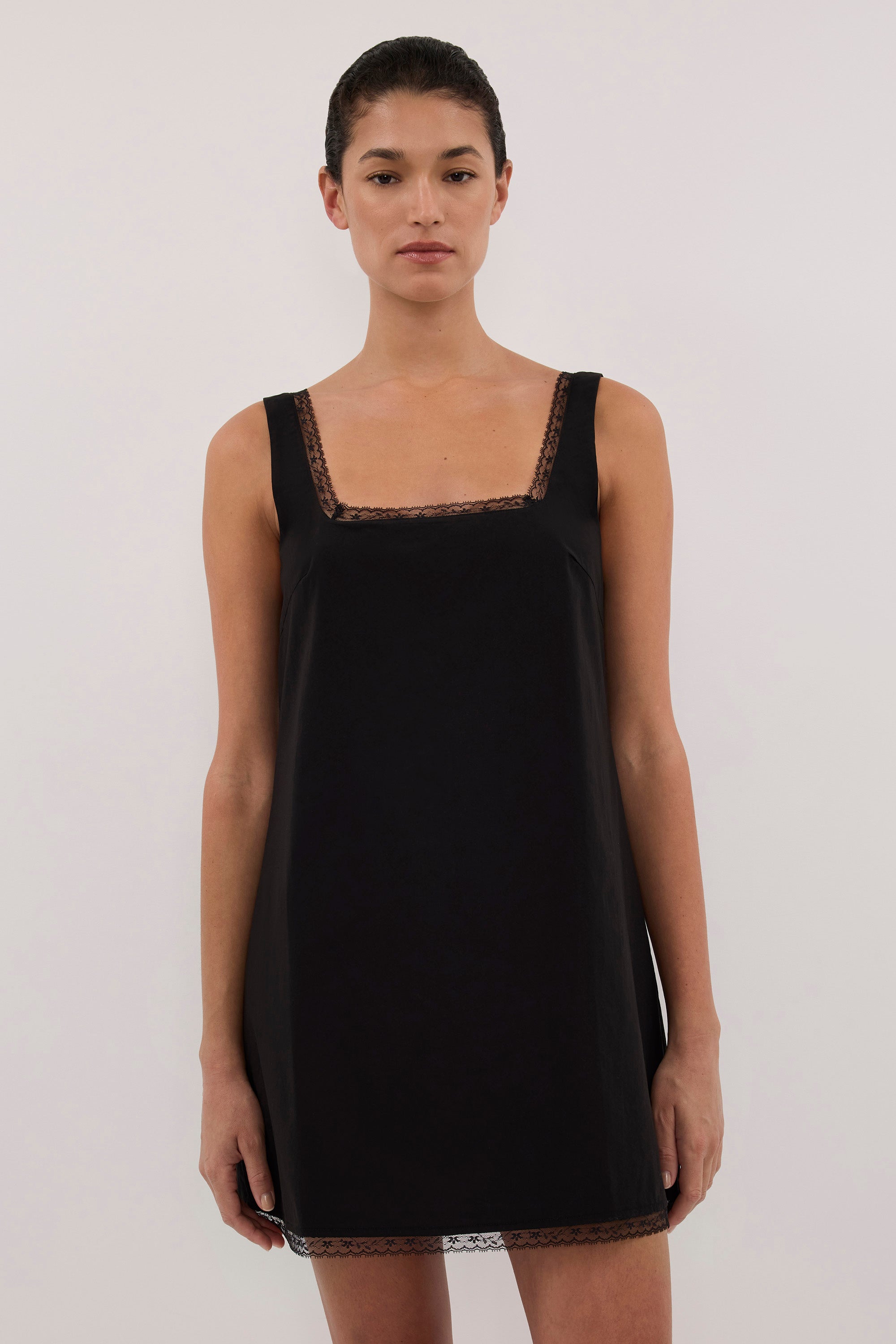 ROSIN BLACK LACE TRIM MINI DRESS