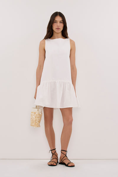 Helena  wearing JO WHITE DROP WAIST MINI DRESS
