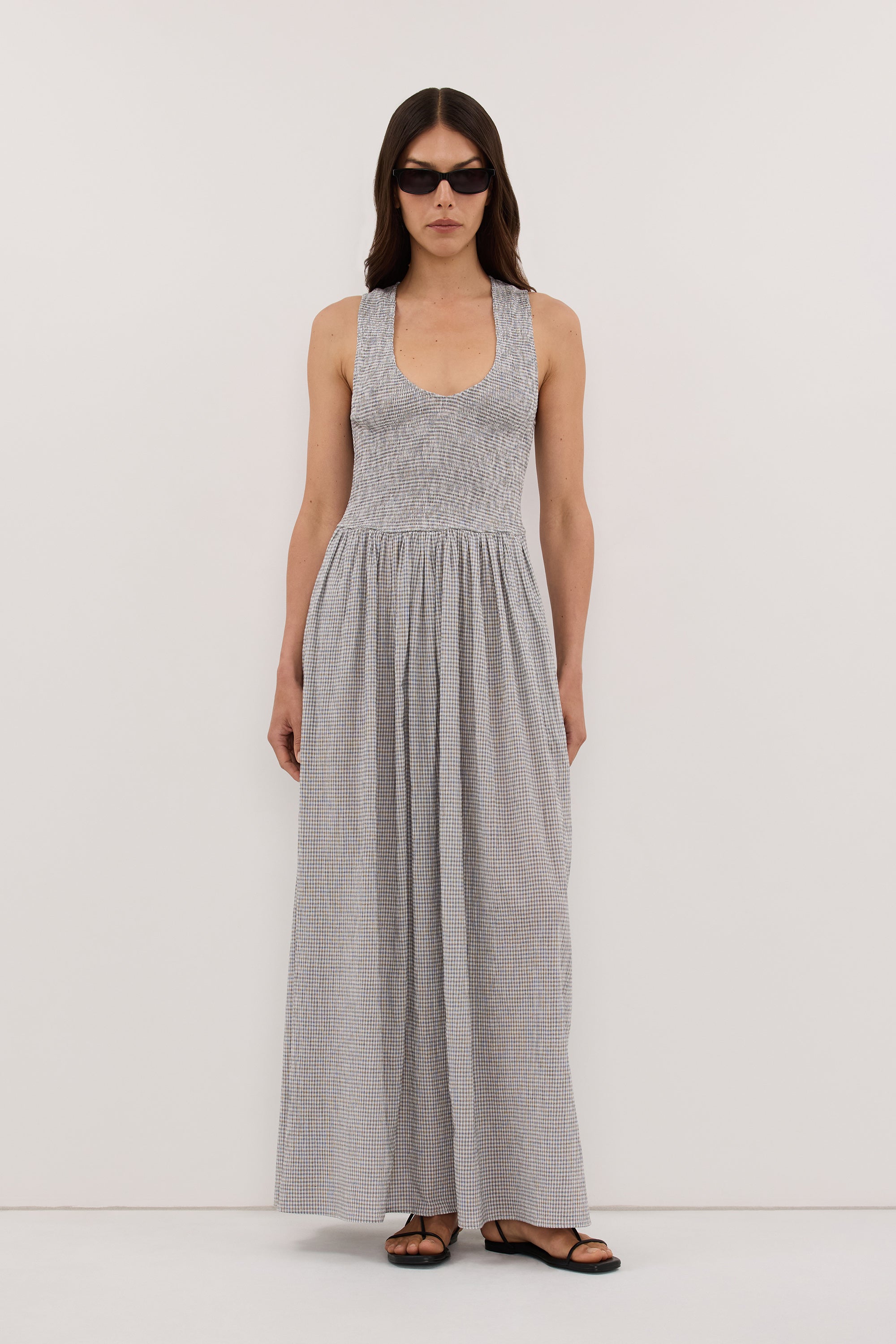 DOROTHY CREAM CHECK MIDI DRESS