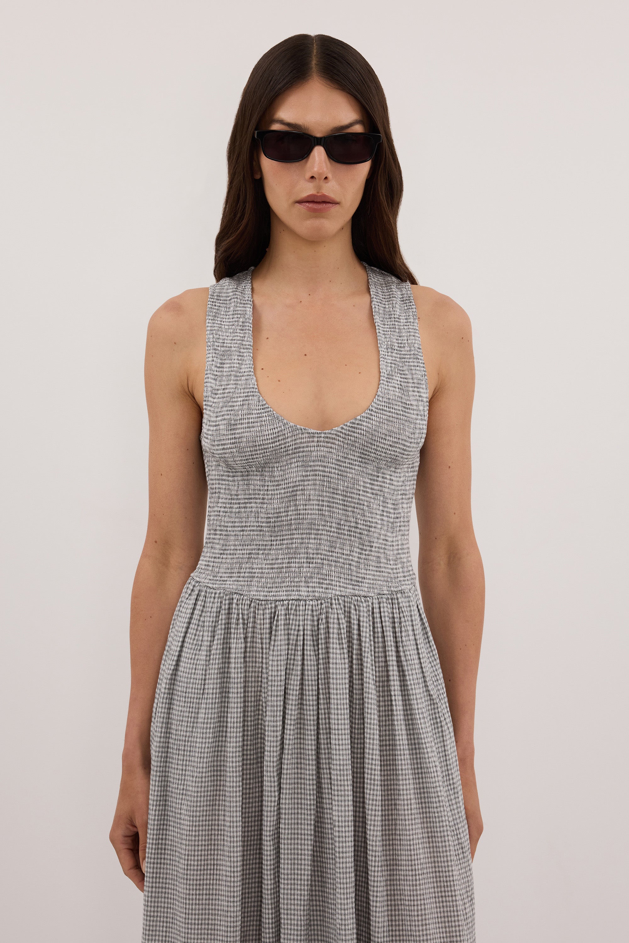 DOROTHY CREAM CHECK MIDI DRESS