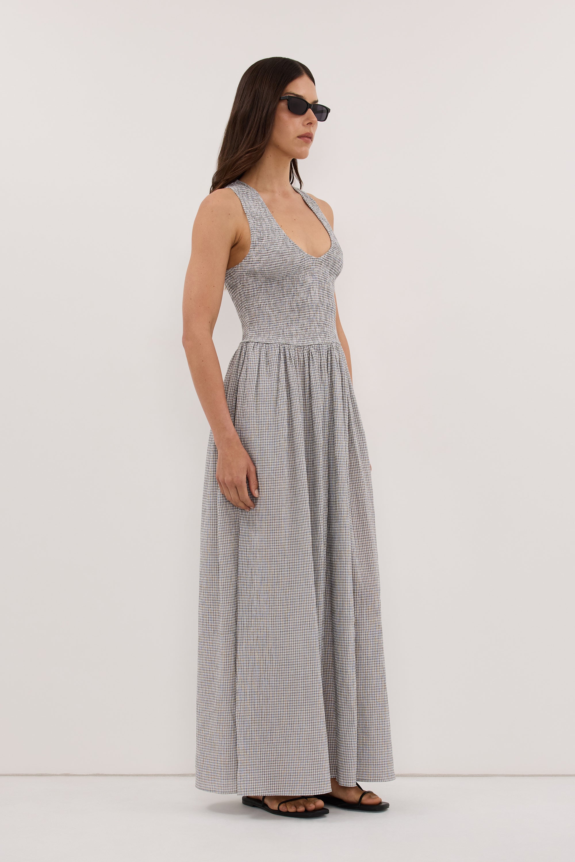 DOROTHY CREAM CHECK MIDI DRESS