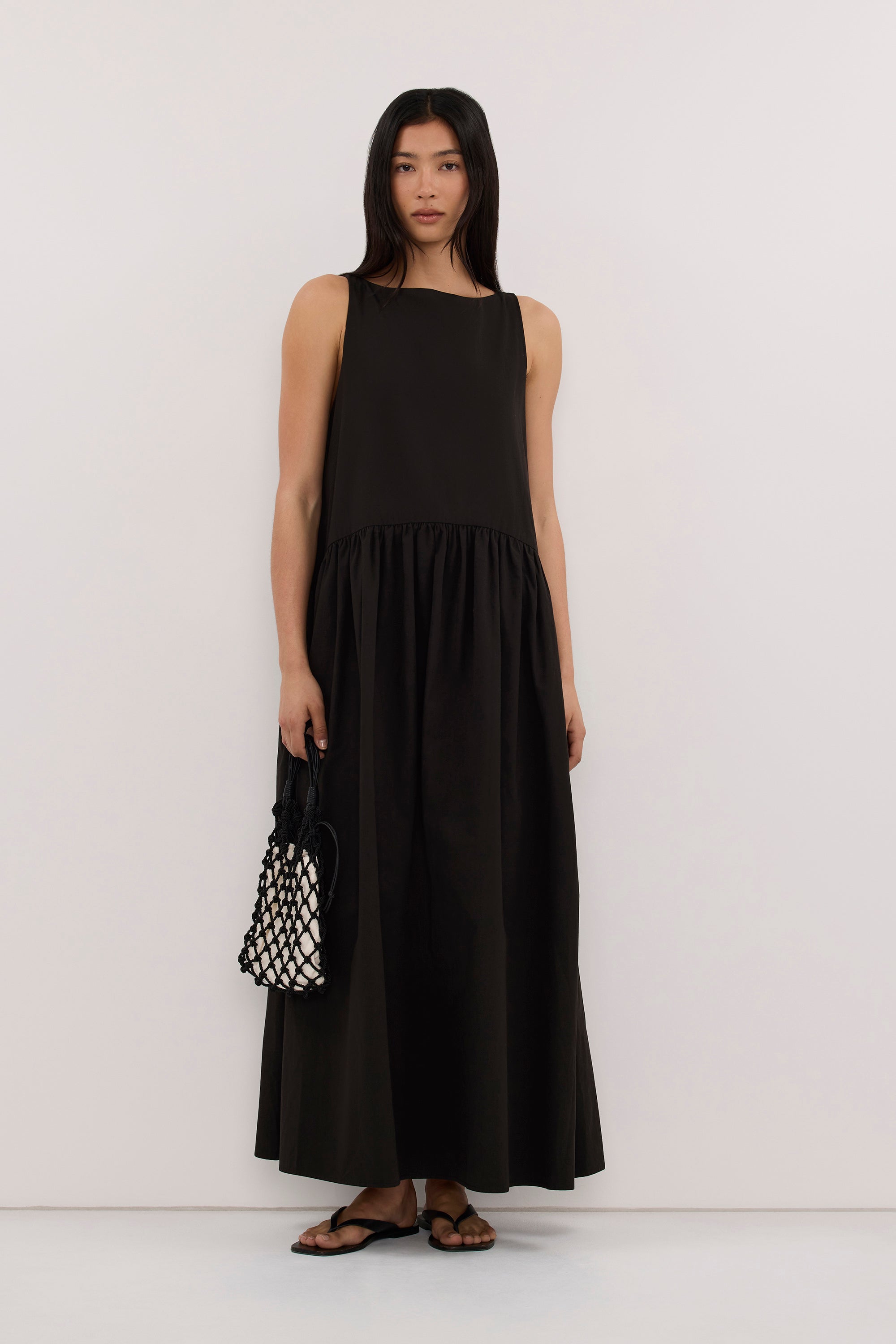 JO BLACK DROP WAIST MIDI DRESS