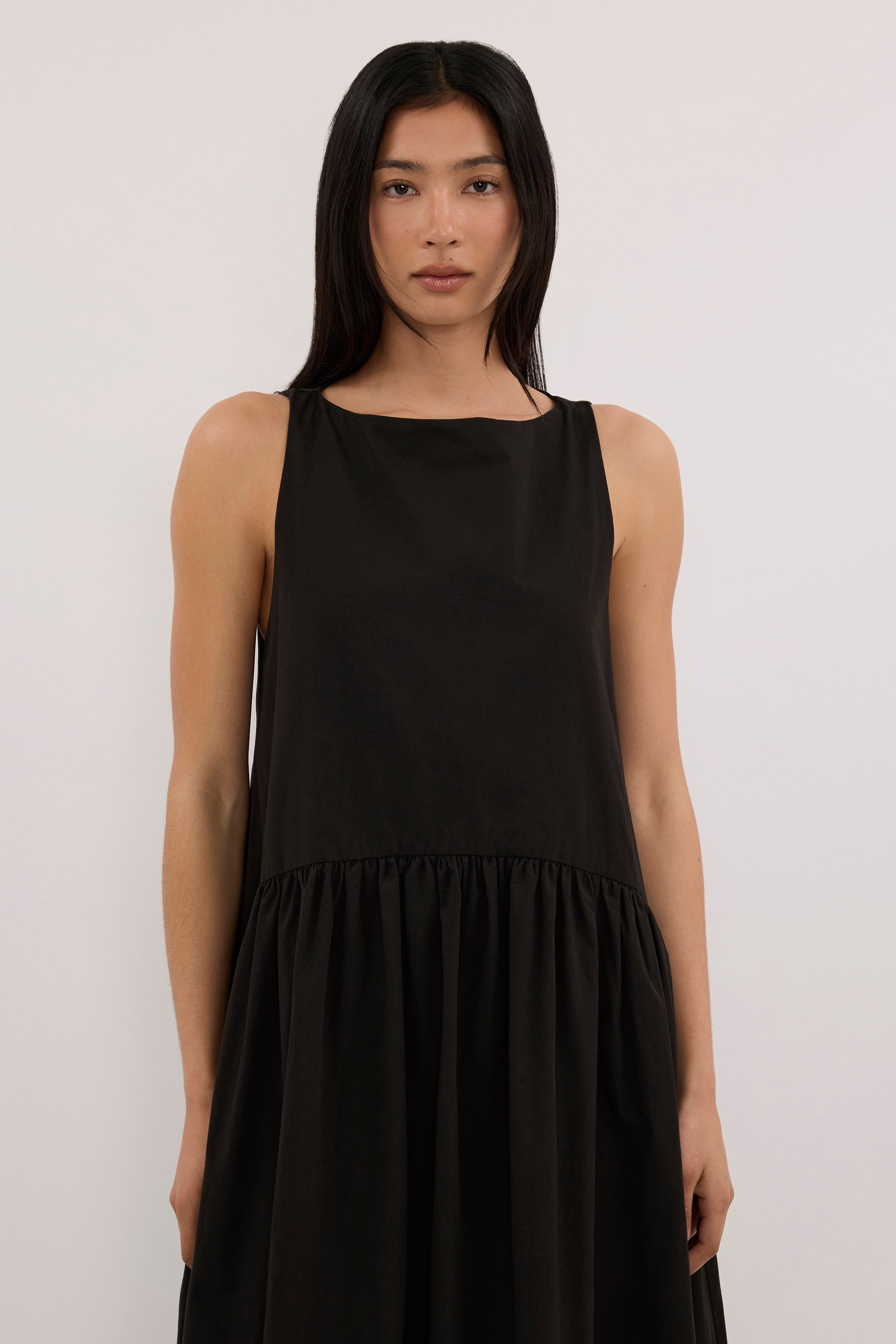 JO BLACK DROP WAIST MIDI DRESS
