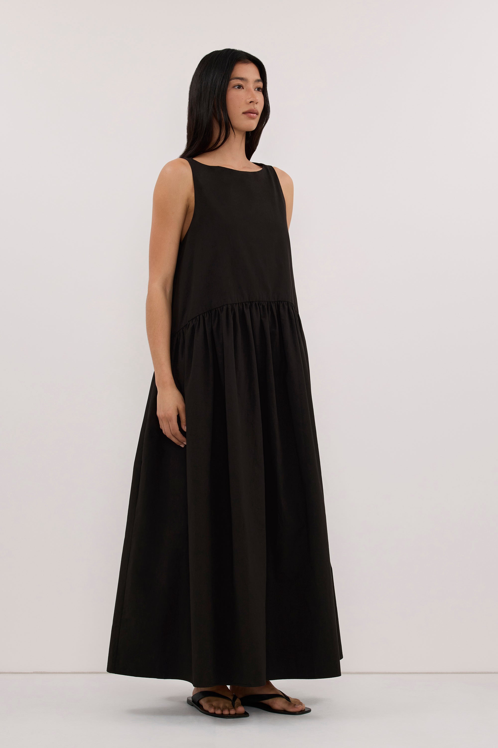 JO BLACK DROP WAIST MIDI DRESS