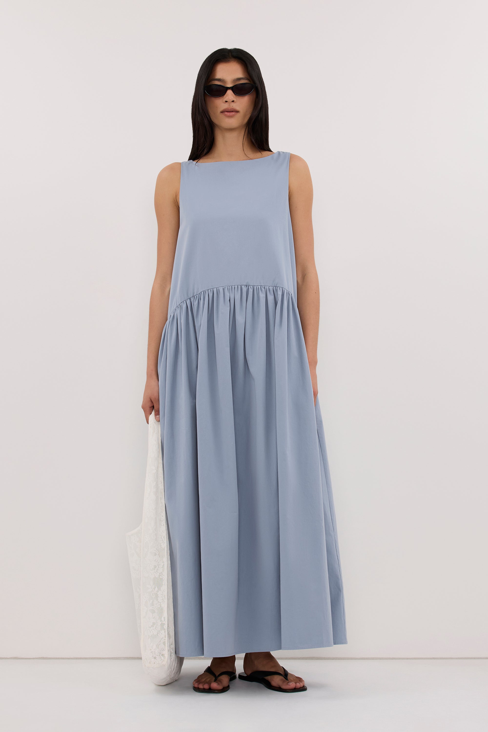 JO SLATE DROP WAIST MIDI DRESS