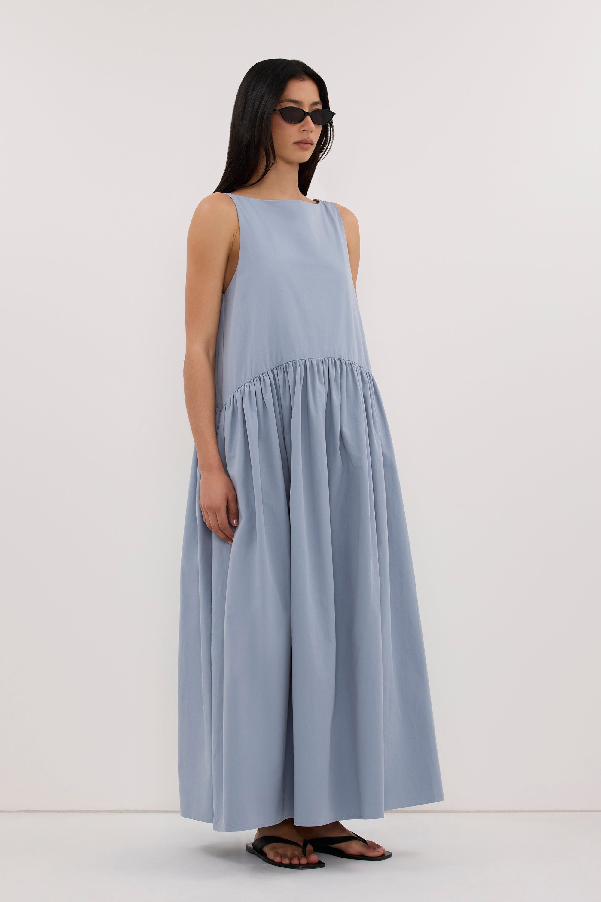 JO SLATE DROP WAIST MIDI DRESS