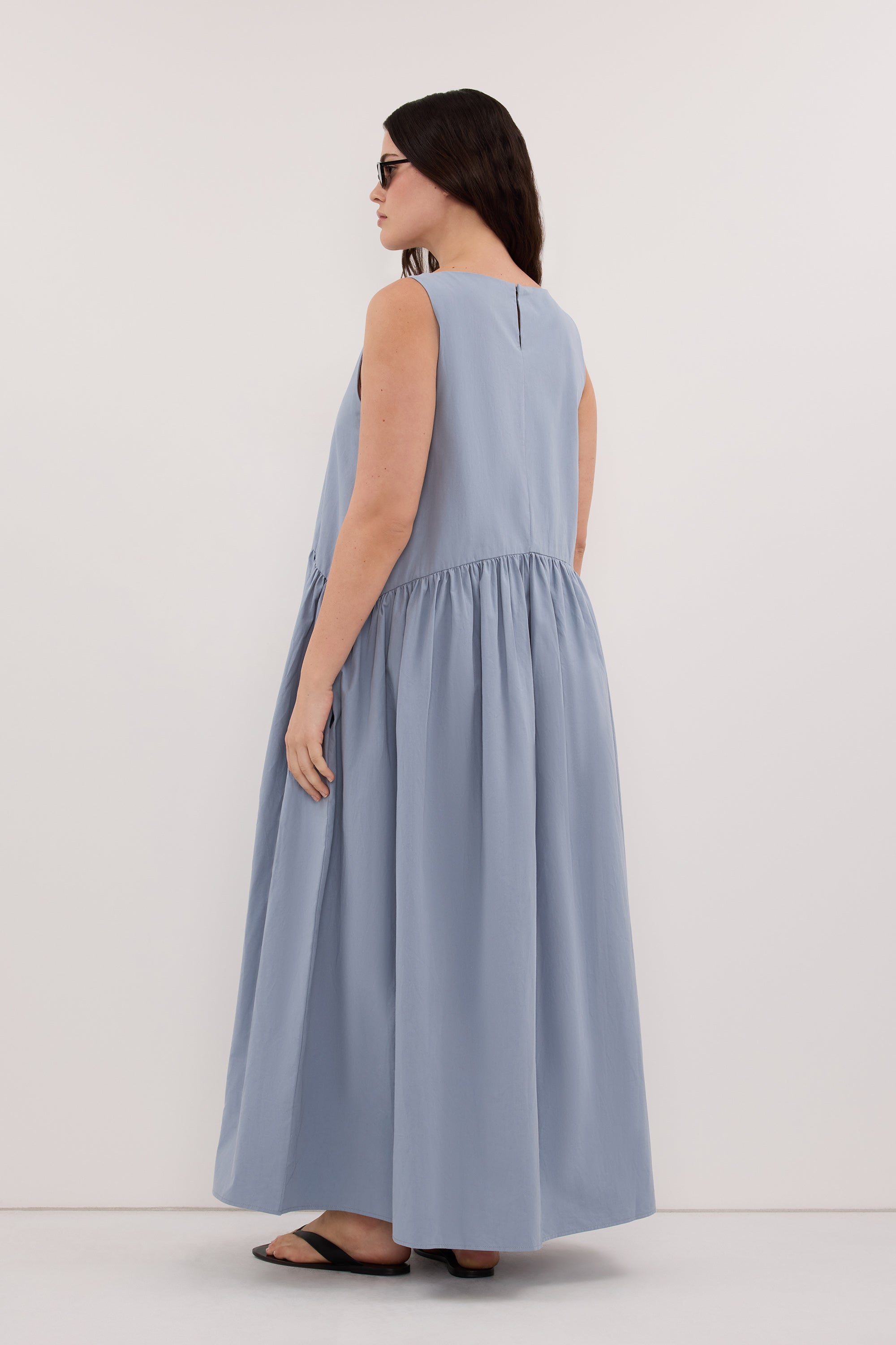 JO SLATE DROP WAIST MIDI DRESS