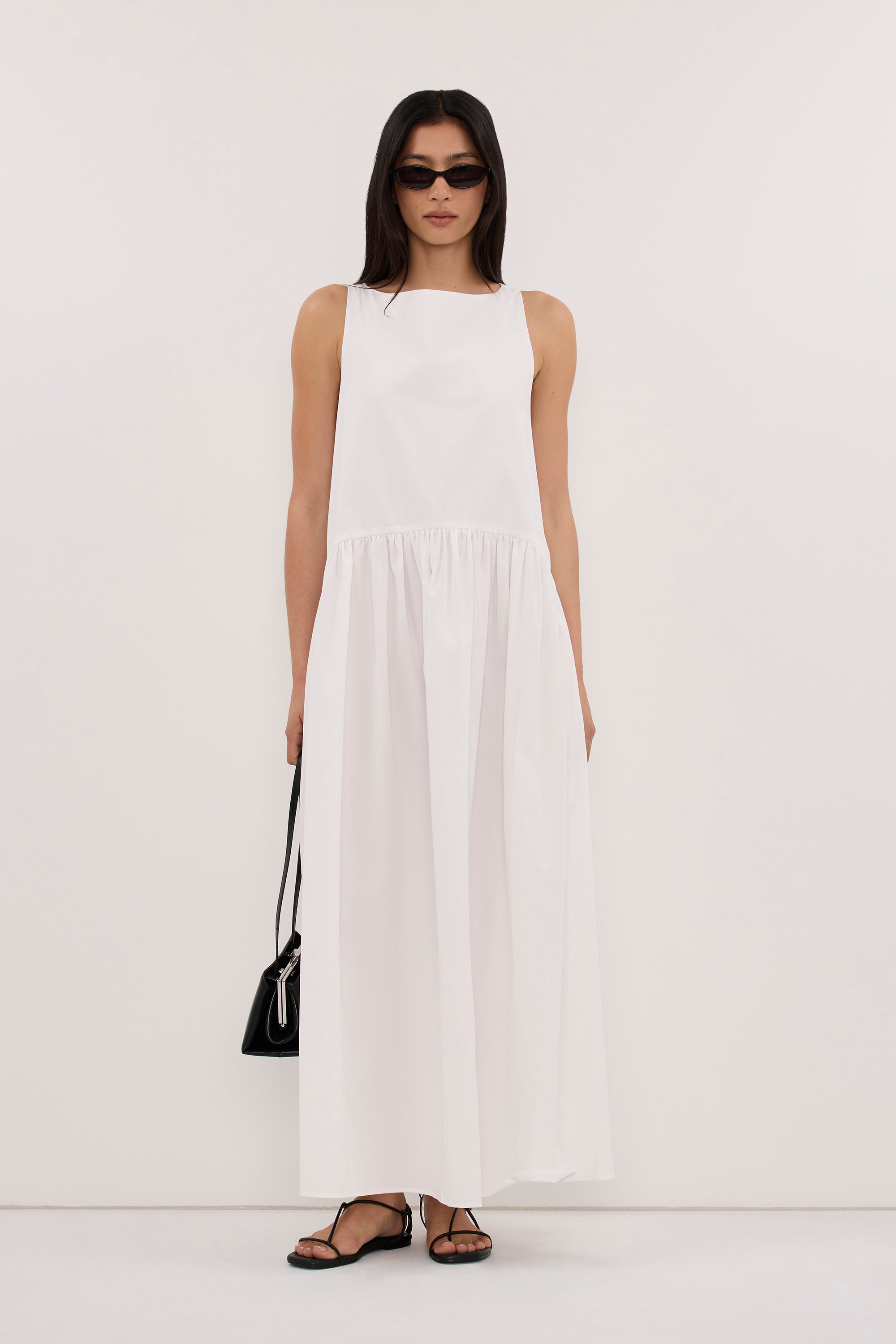 JO WHITE DROP WAIST MIDI DRESS