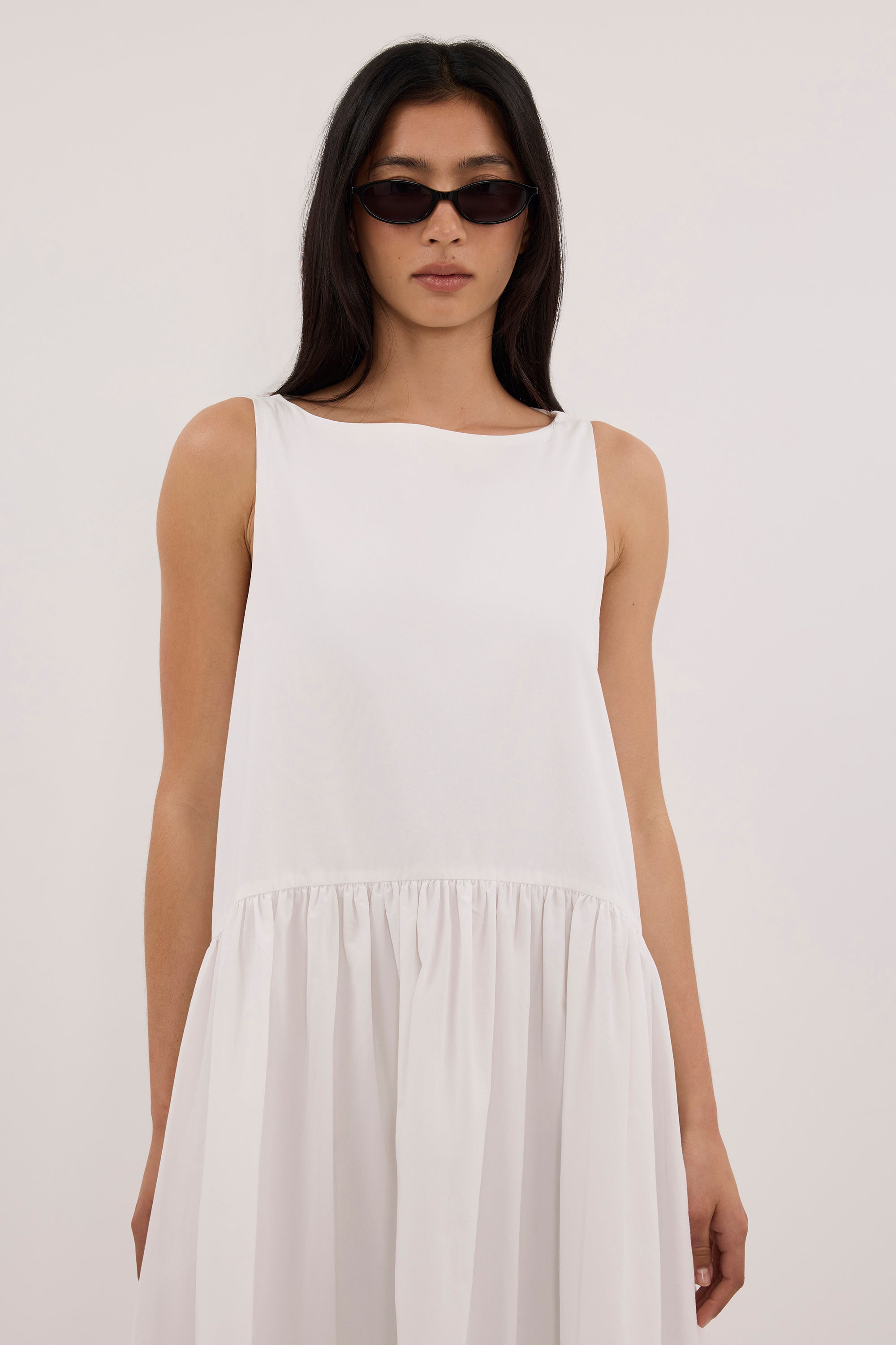JO WHITE DROP WAIST MIDI DRESS