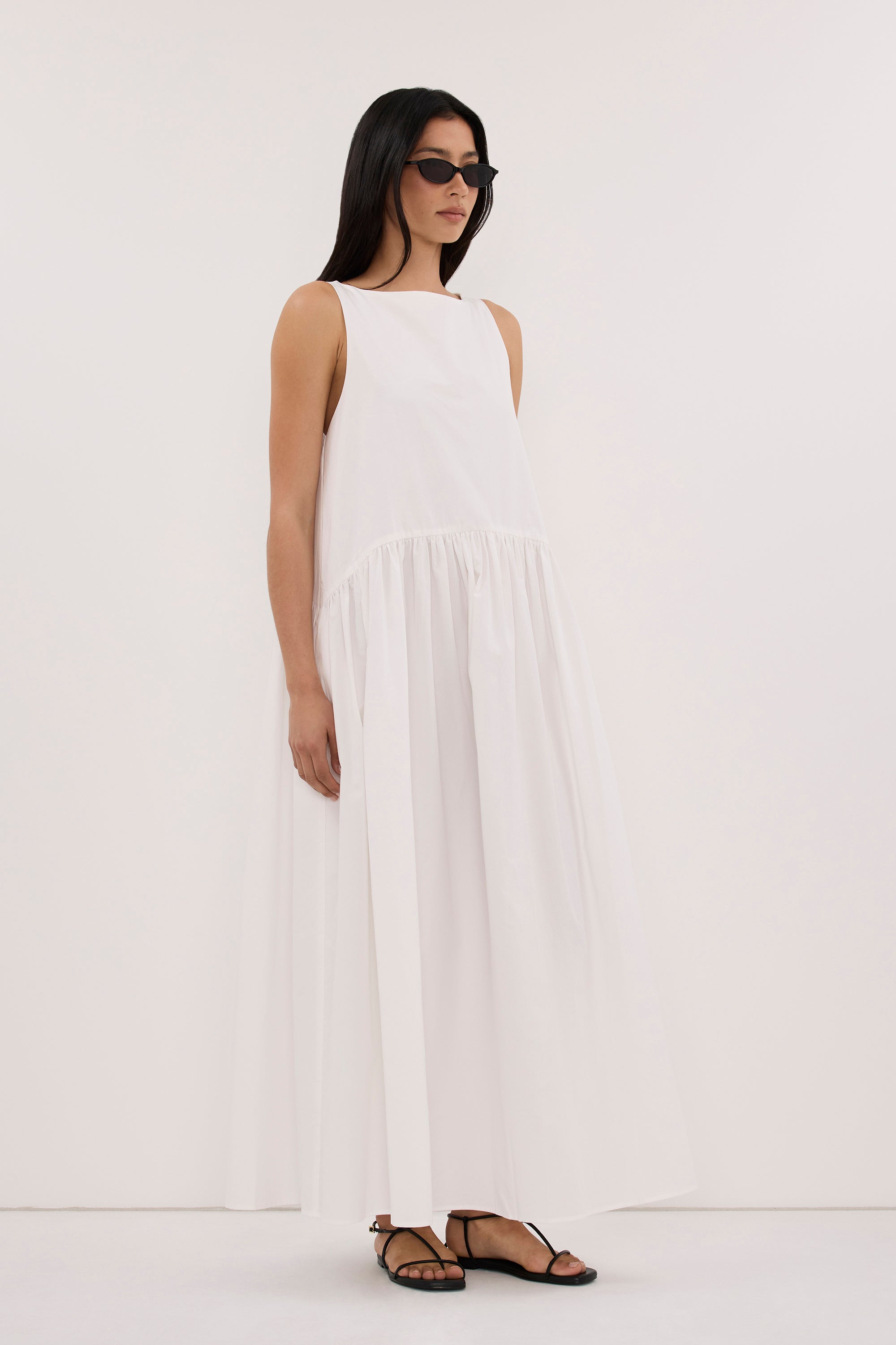 JO WHITE DROP WAIST MIDI DRESS