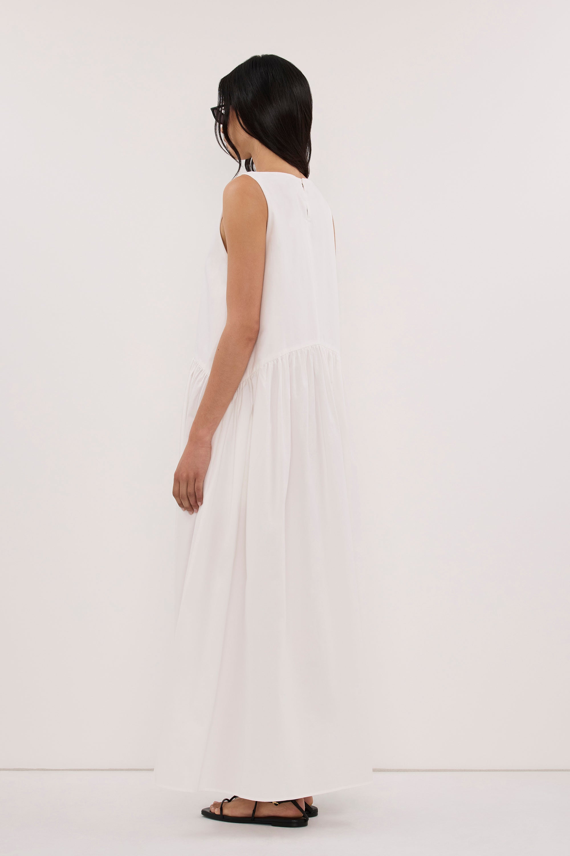 JO WHITE DROP WAIST MIDI DRESS