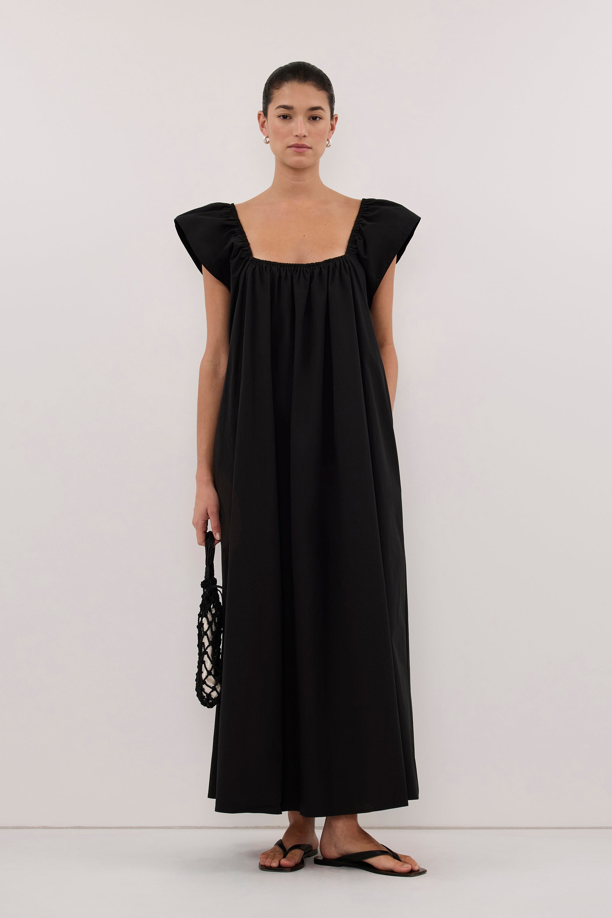 KATE BLACK COTTON MIDI DRESS