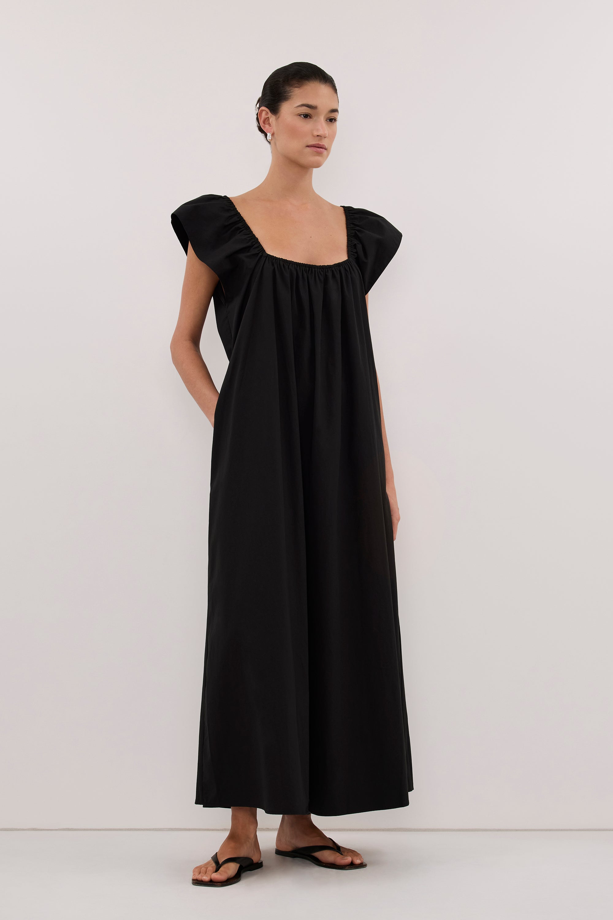 KATE BLACK COTTON MIDI DRESS