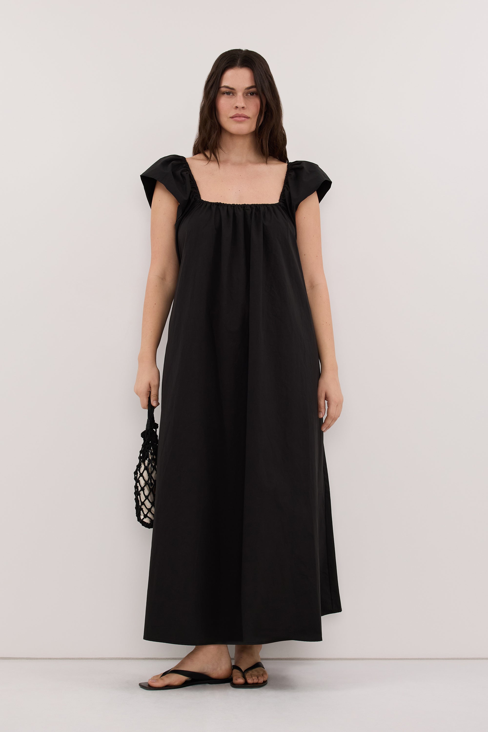 KATE BLACK COTTON MIDI DRESS