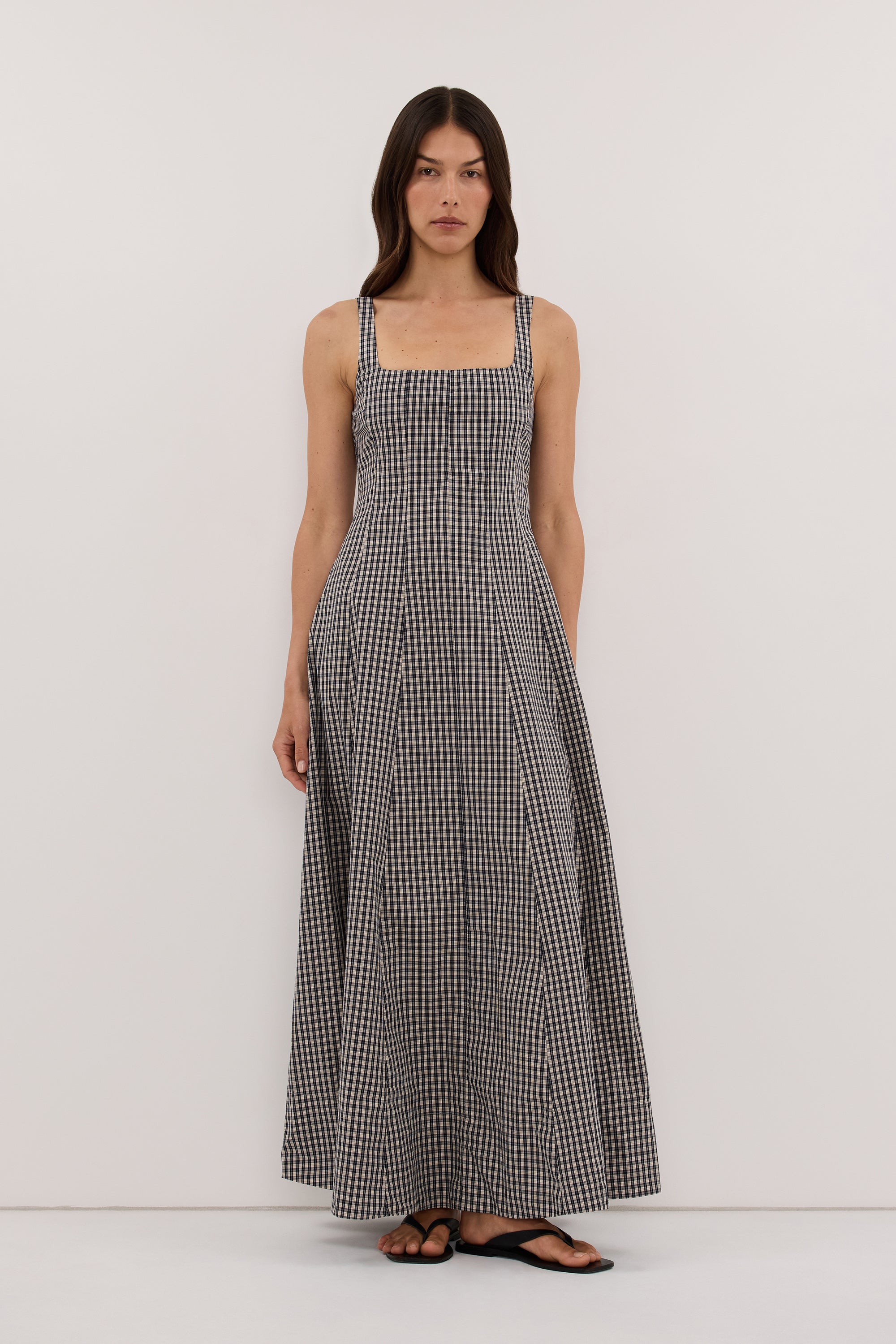 MATILDA INK CHECK COTTON MIDI DRESS