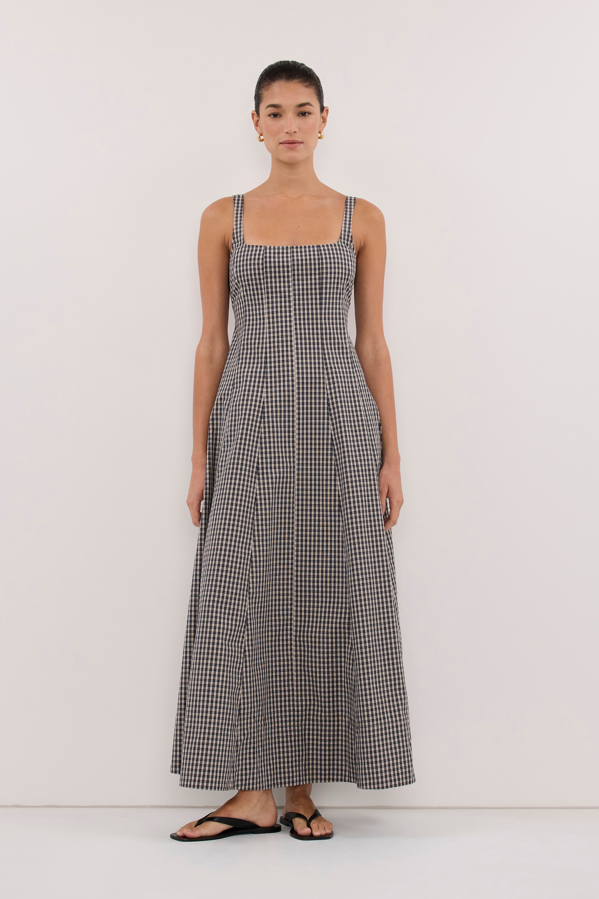 MATILDA INK CHECK COTTON MIDI DRESS - PRE ORDER