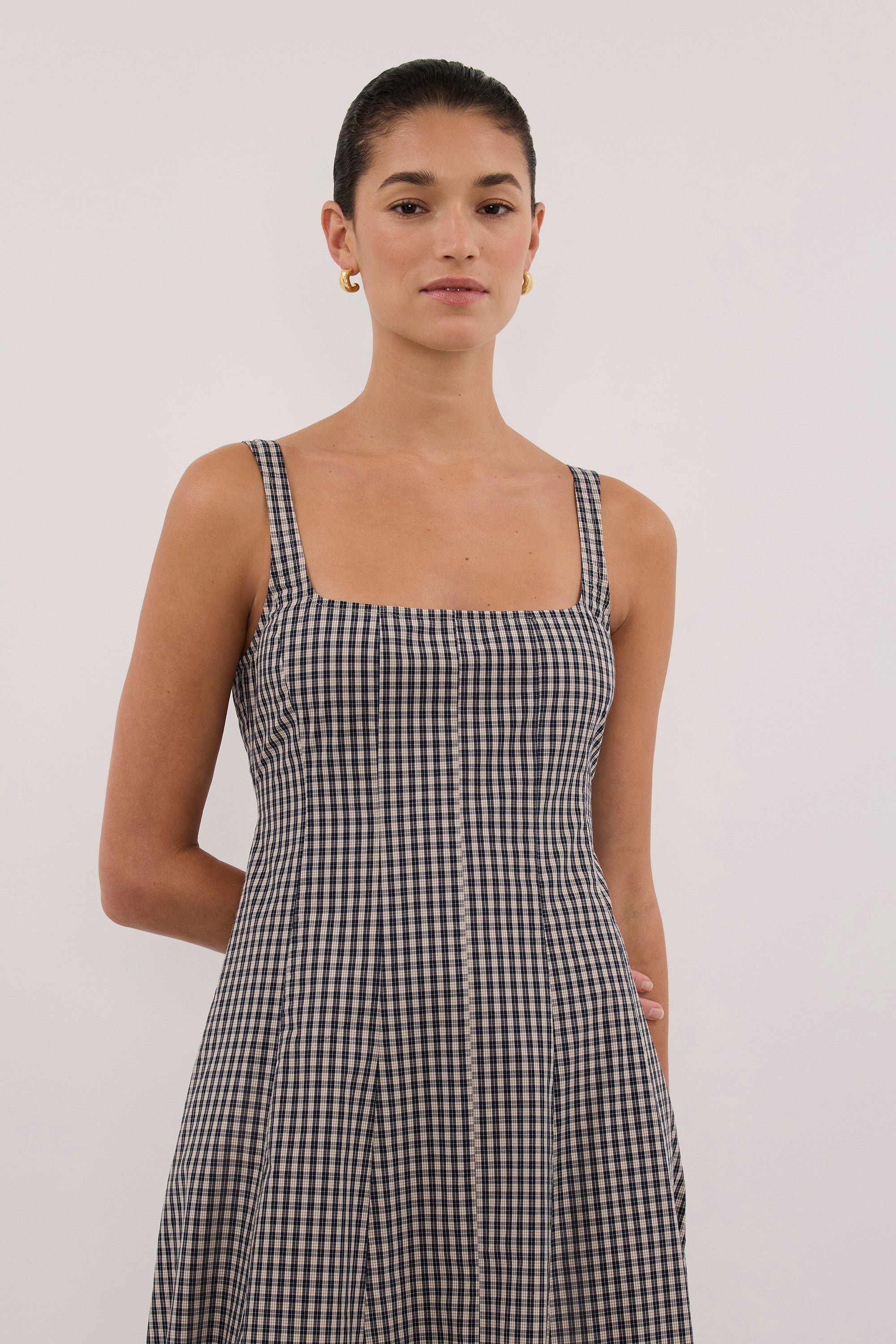 MATILDA INK CHECK COTTON MIDI DRESS - PRE ORDER